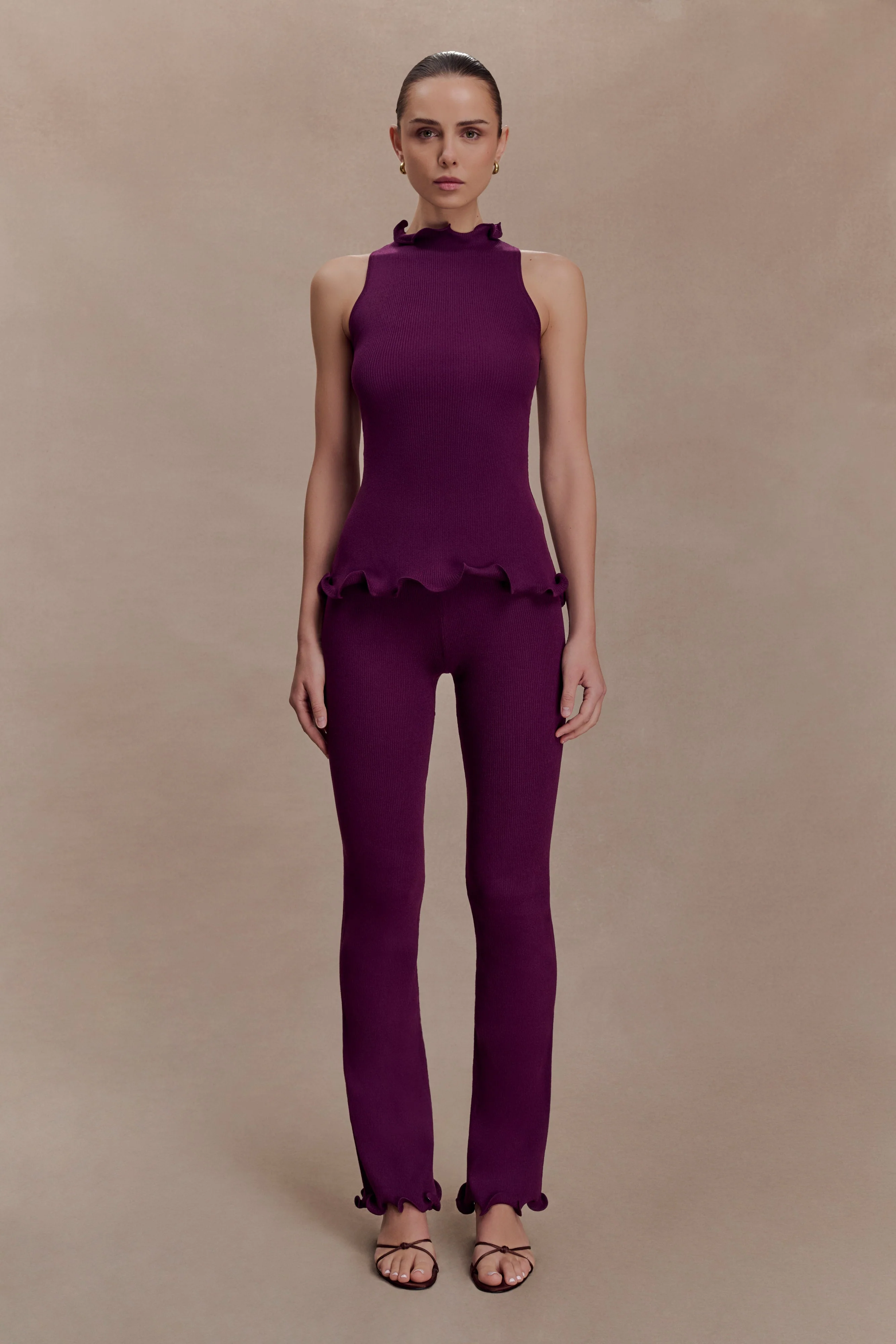 Diya Ribbed Sleeveless Top With Wire Hem - Plum - Image 7
