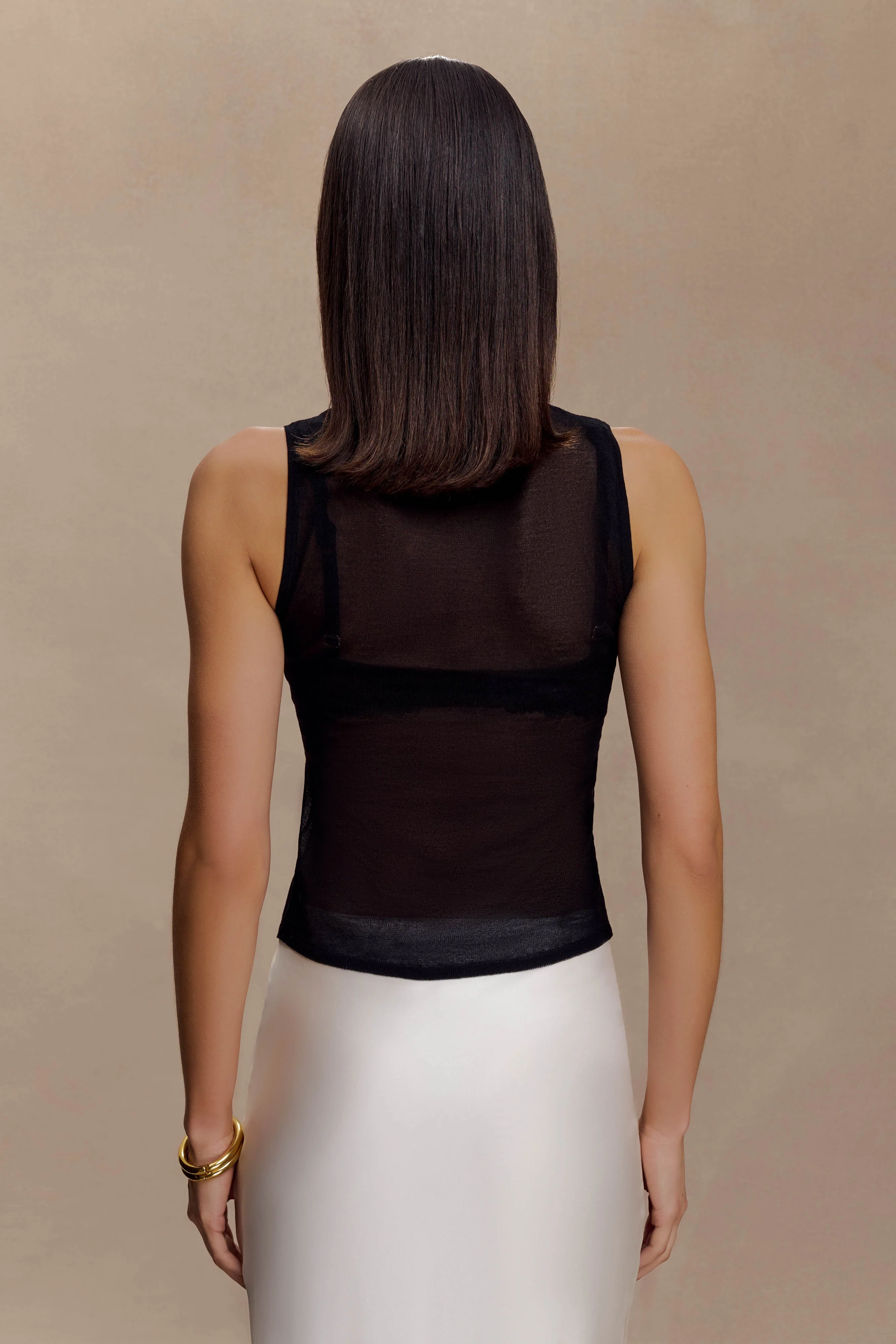 Dollie Sheer Knit Tank Top - Black - Image 2