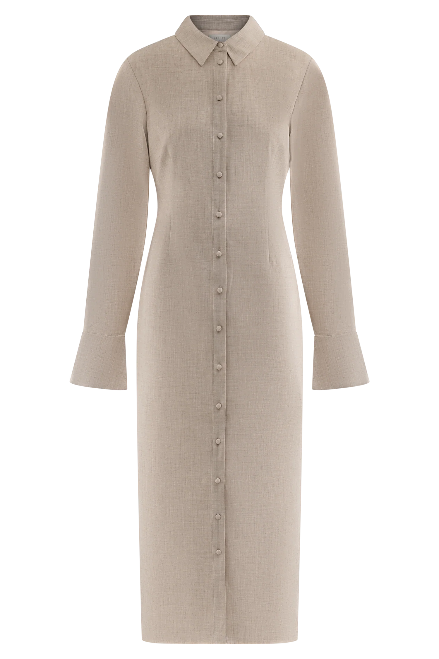 Dorian Fitted Shirt Midi Dress - Wheat Marle - Image 7
