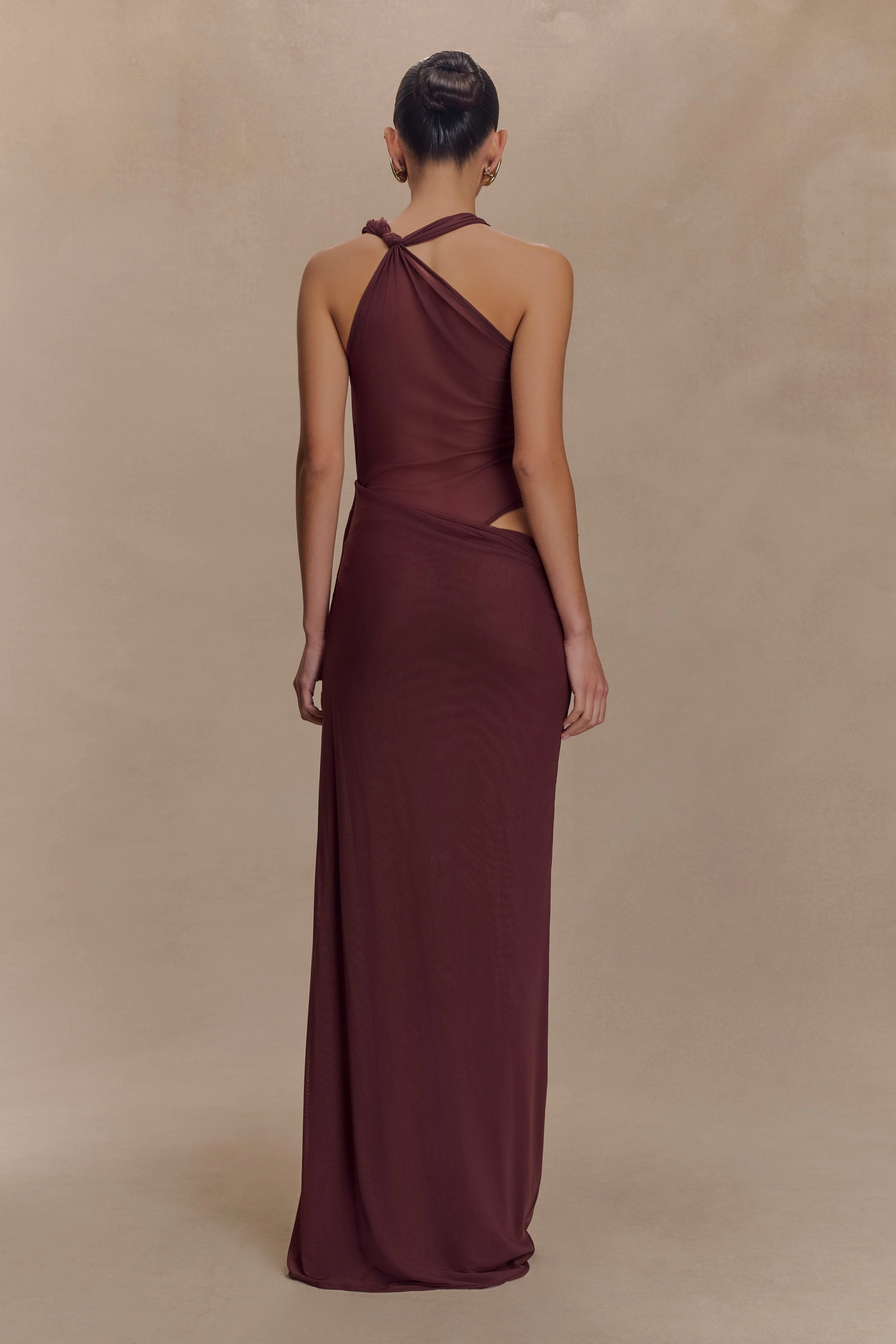 Edwina Knotted Mesh Maxi Dress - Mahogany - Image 2