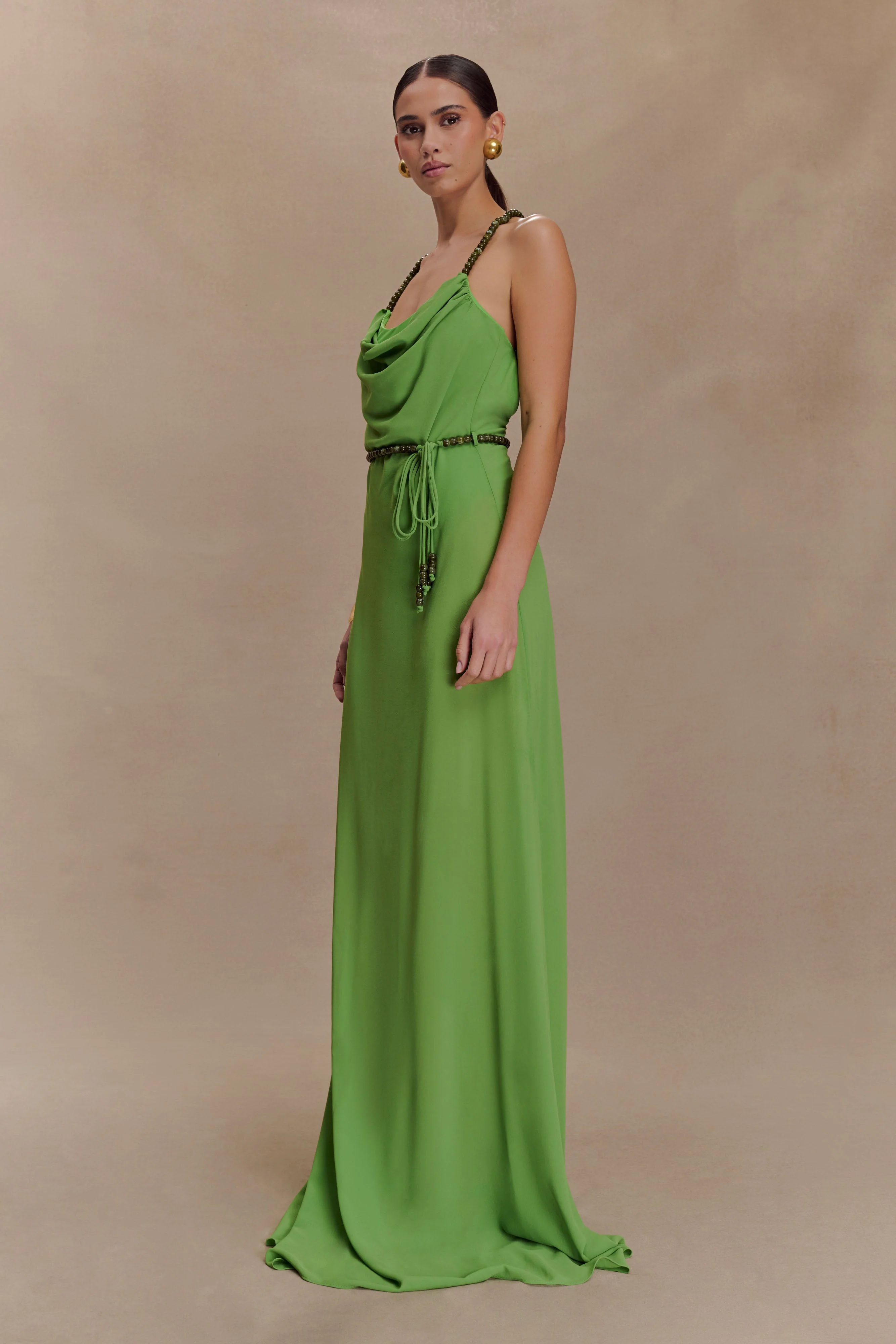 Elaine Chiffon Beaded Maxi Dress - Green - Image 4