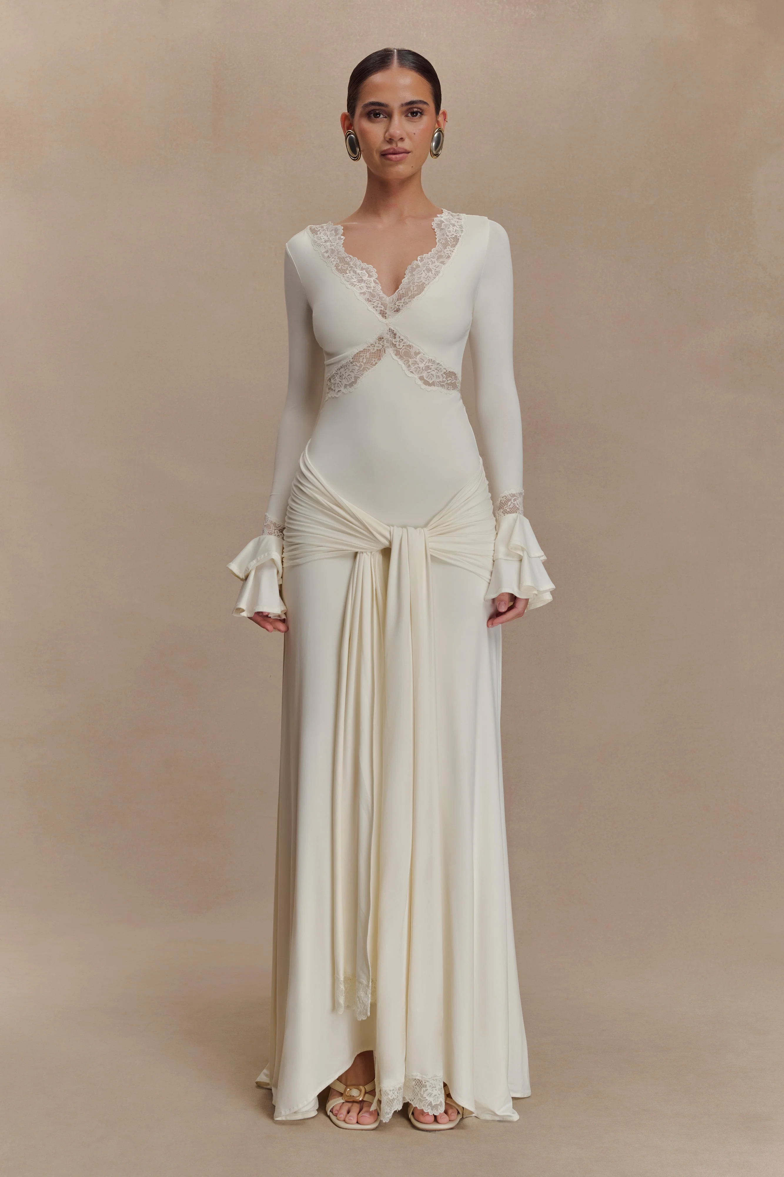 Electra Slinky Lace Maxi Dress - Ivory - Image 4