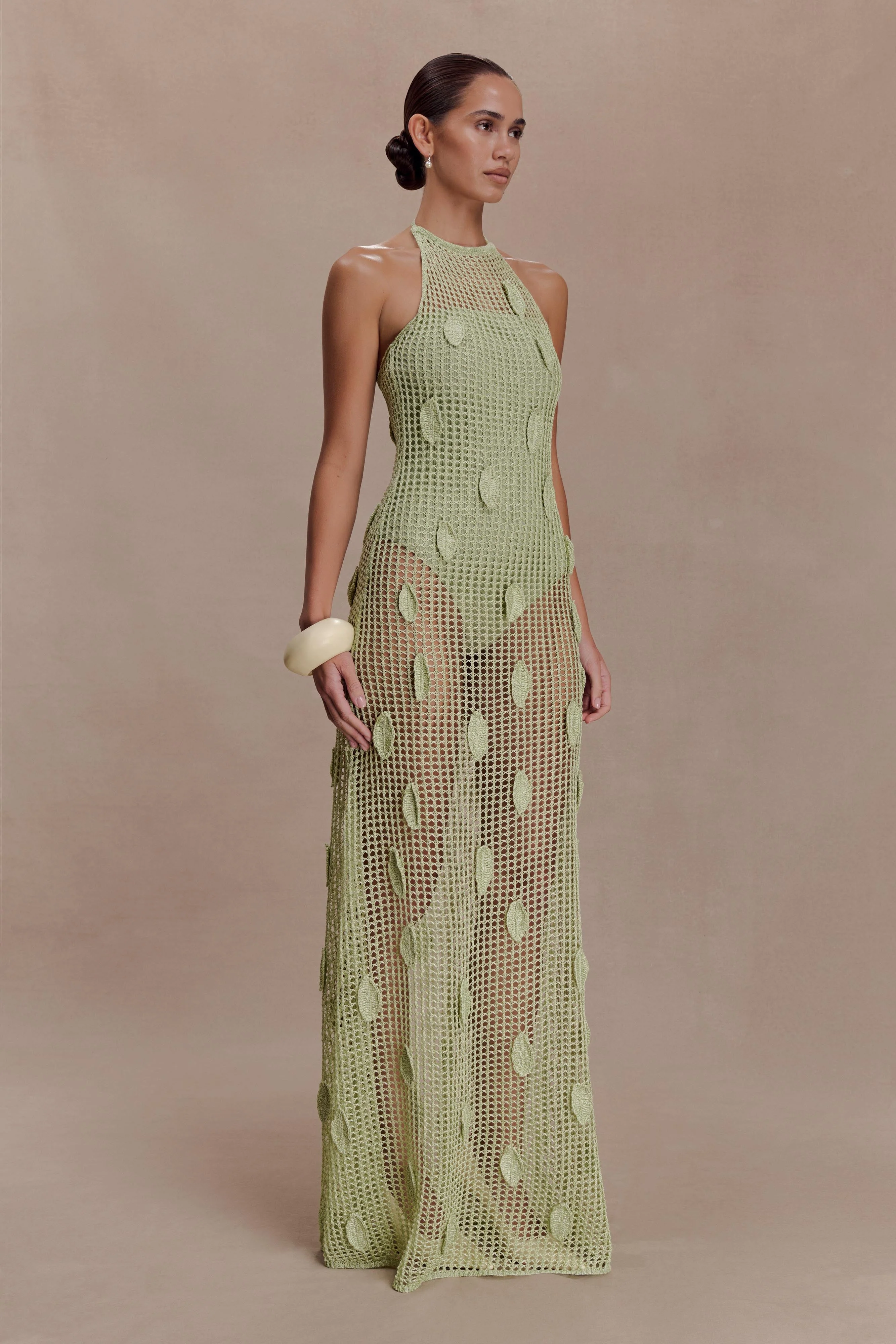 Elfie Crochet Halter Maxi Dress - Pastel Green - Image 4