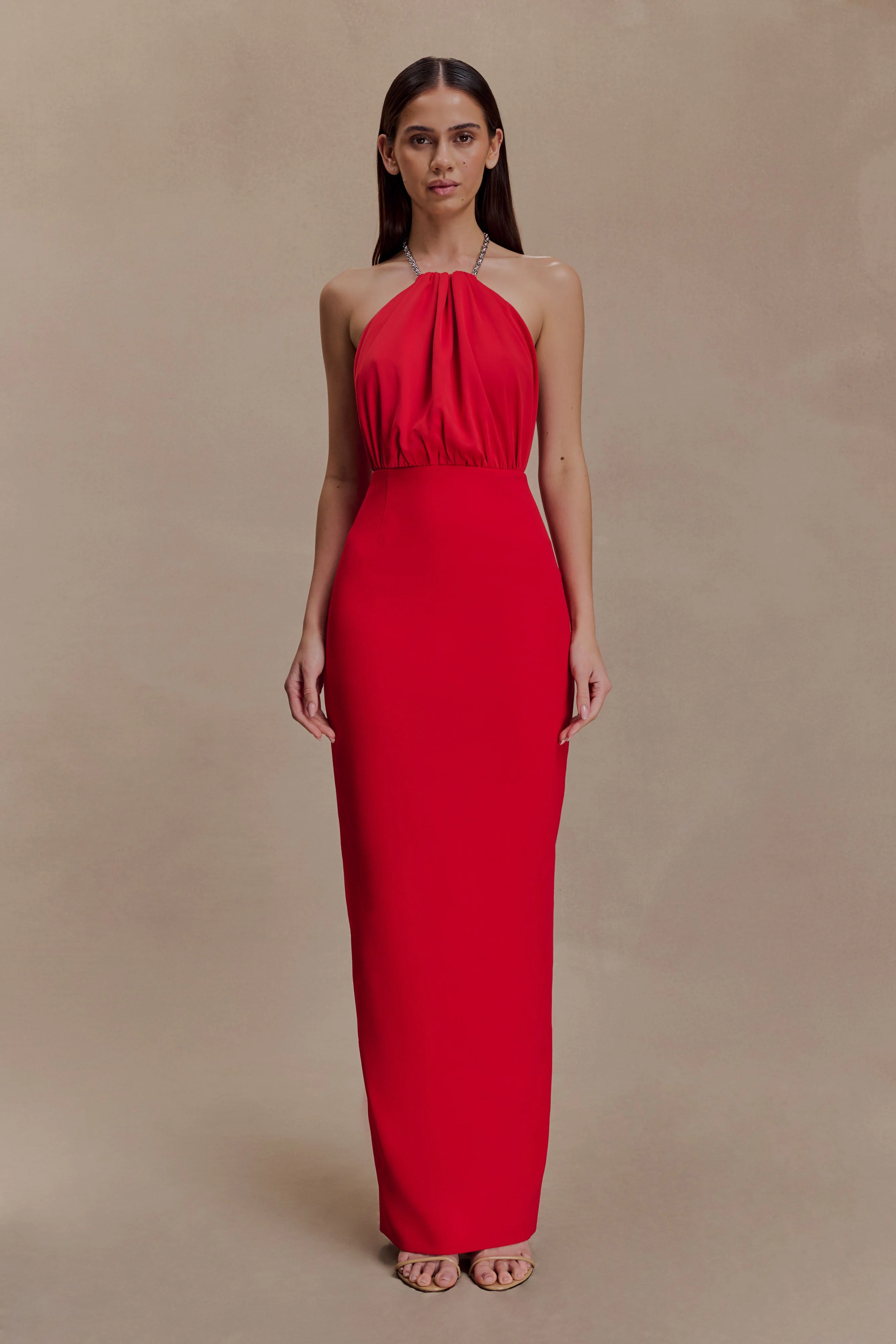 Elina Satin Necklace Maxi Dress - Red - Image 5