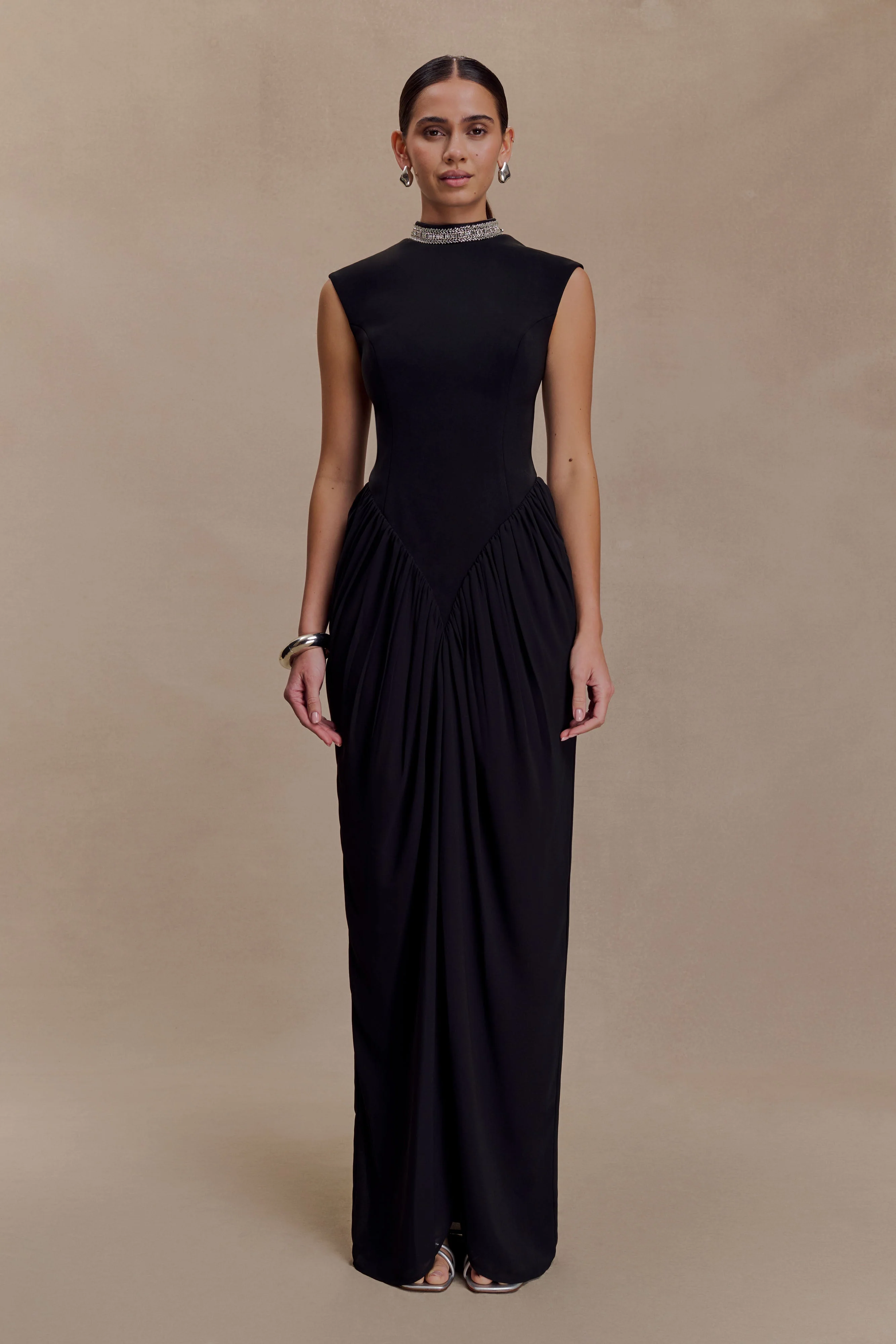 Elisa Diamante Neck Maxi Dress - Black - Image 4