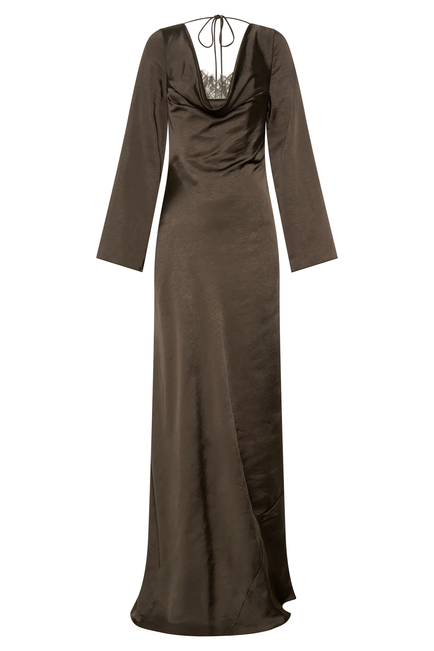 Eliza Long Sleeve Cowl Lace And Satin Maxi Dress - Mocha - Image 9