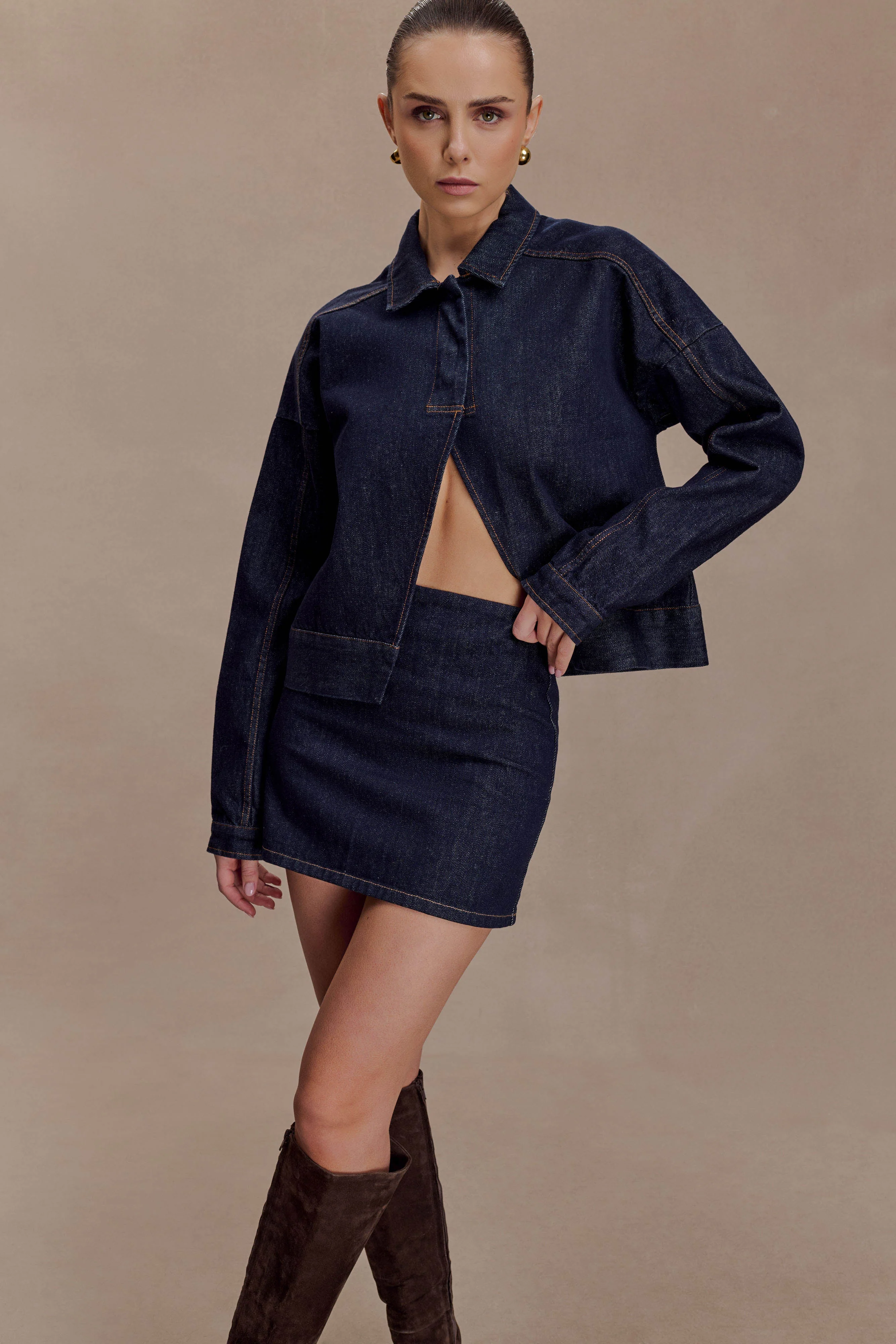 Ellie Denim Mini Skirt - Washed Indigo Blue - Image 2