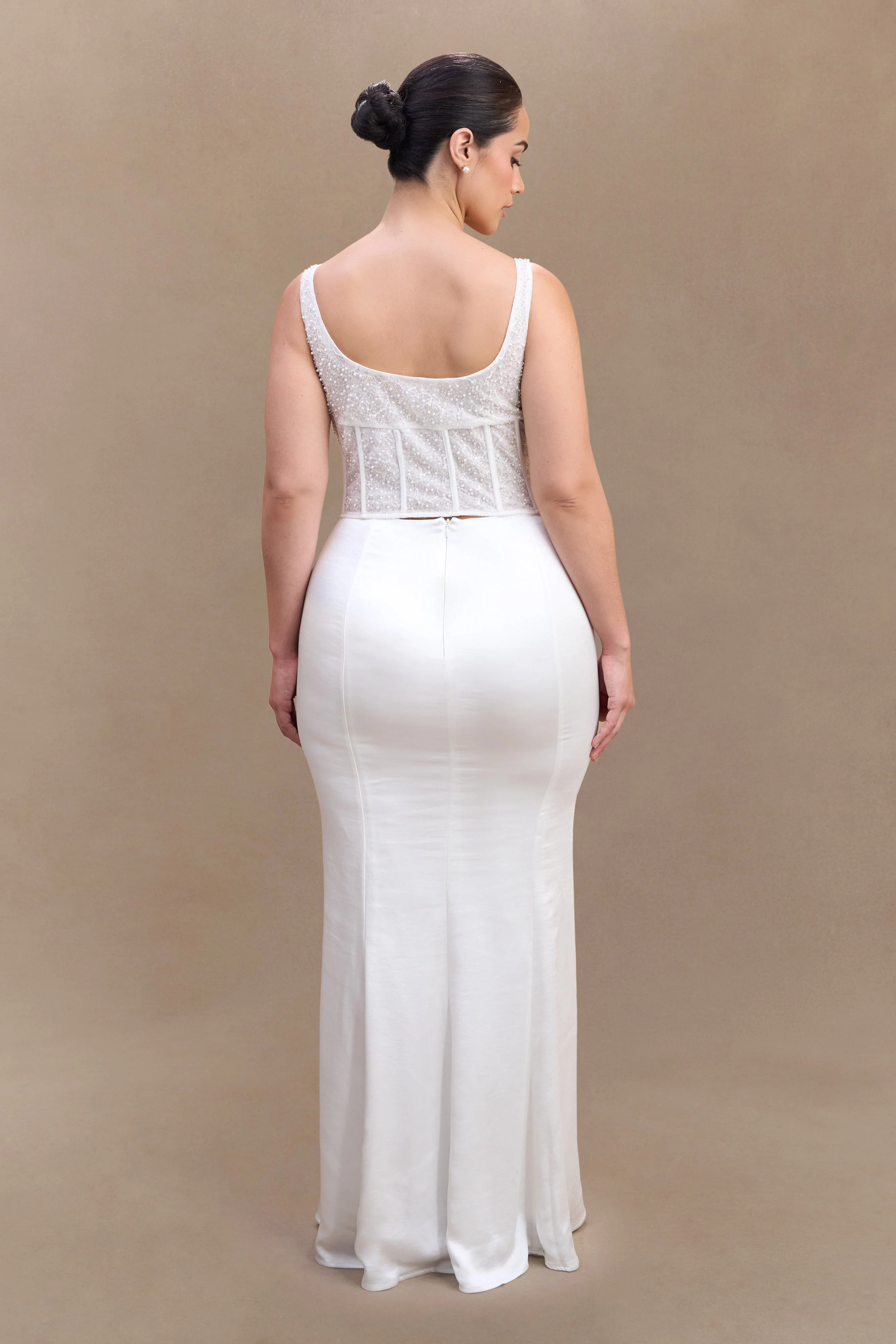Elsie Pearl Beaded Bustier Top - White - Image 3