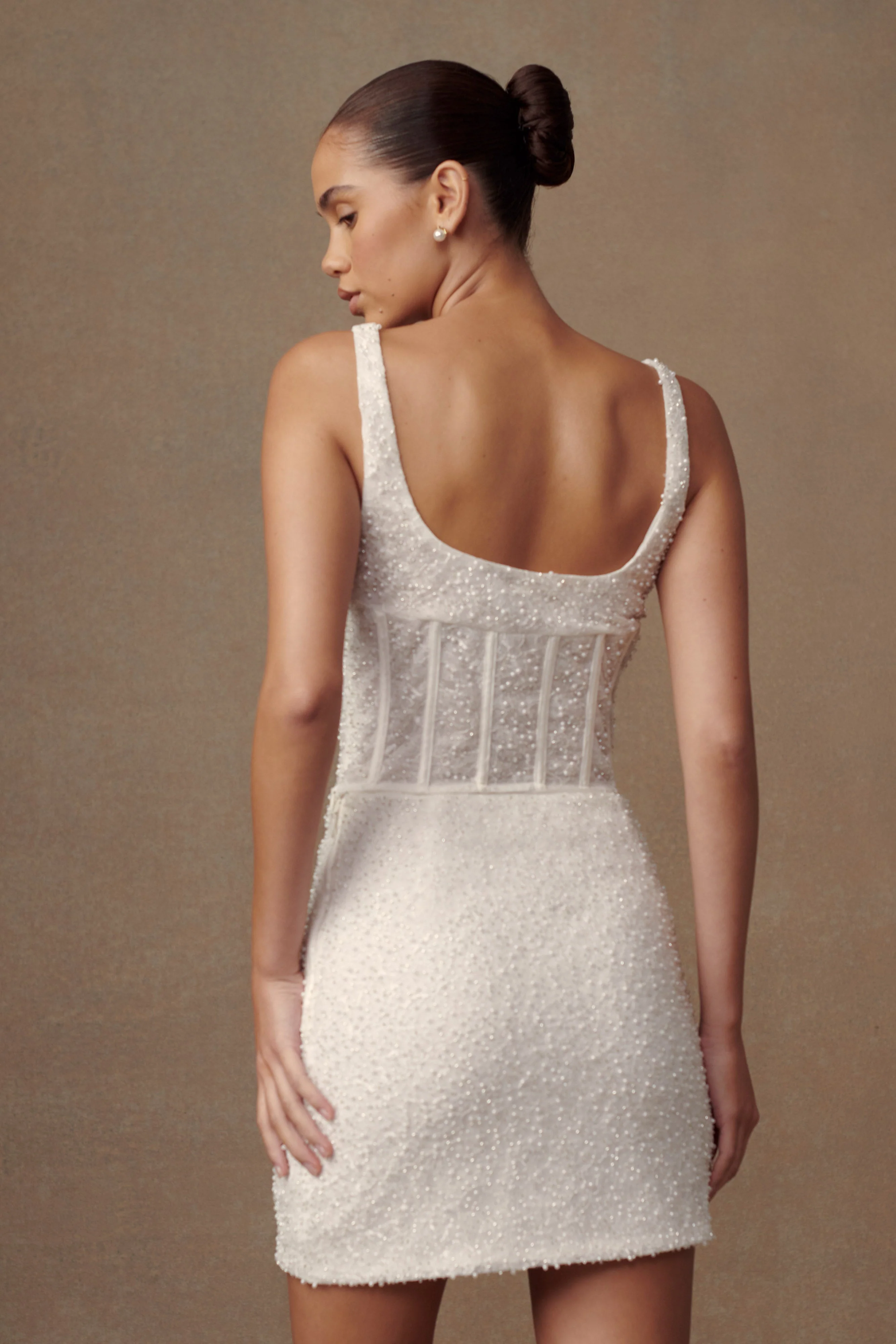 Elsie Pearl Beaded Bustier Top - White - Image 7