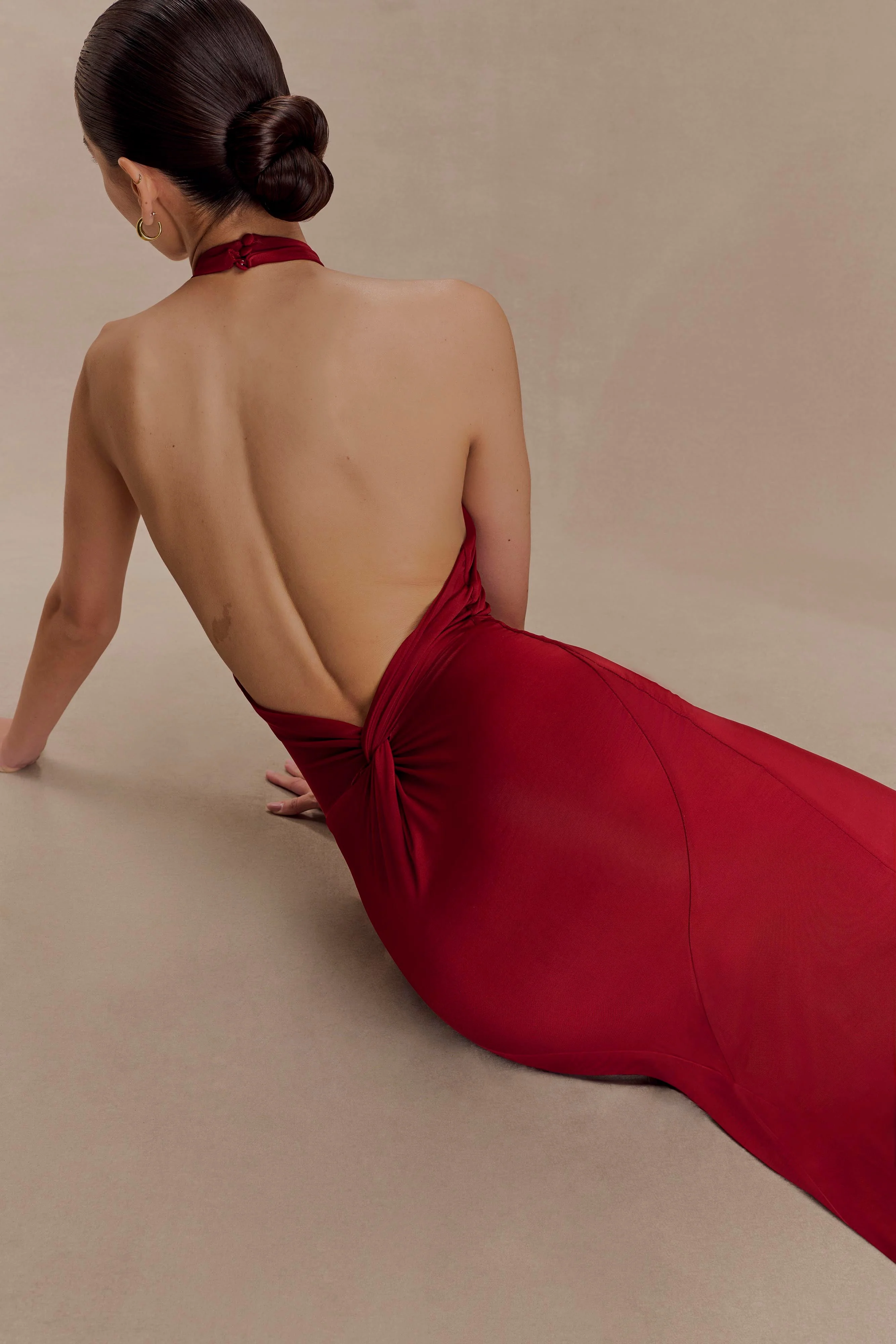 Elyna Slinky Halter Maxi Dress - Deep Red - Image 3