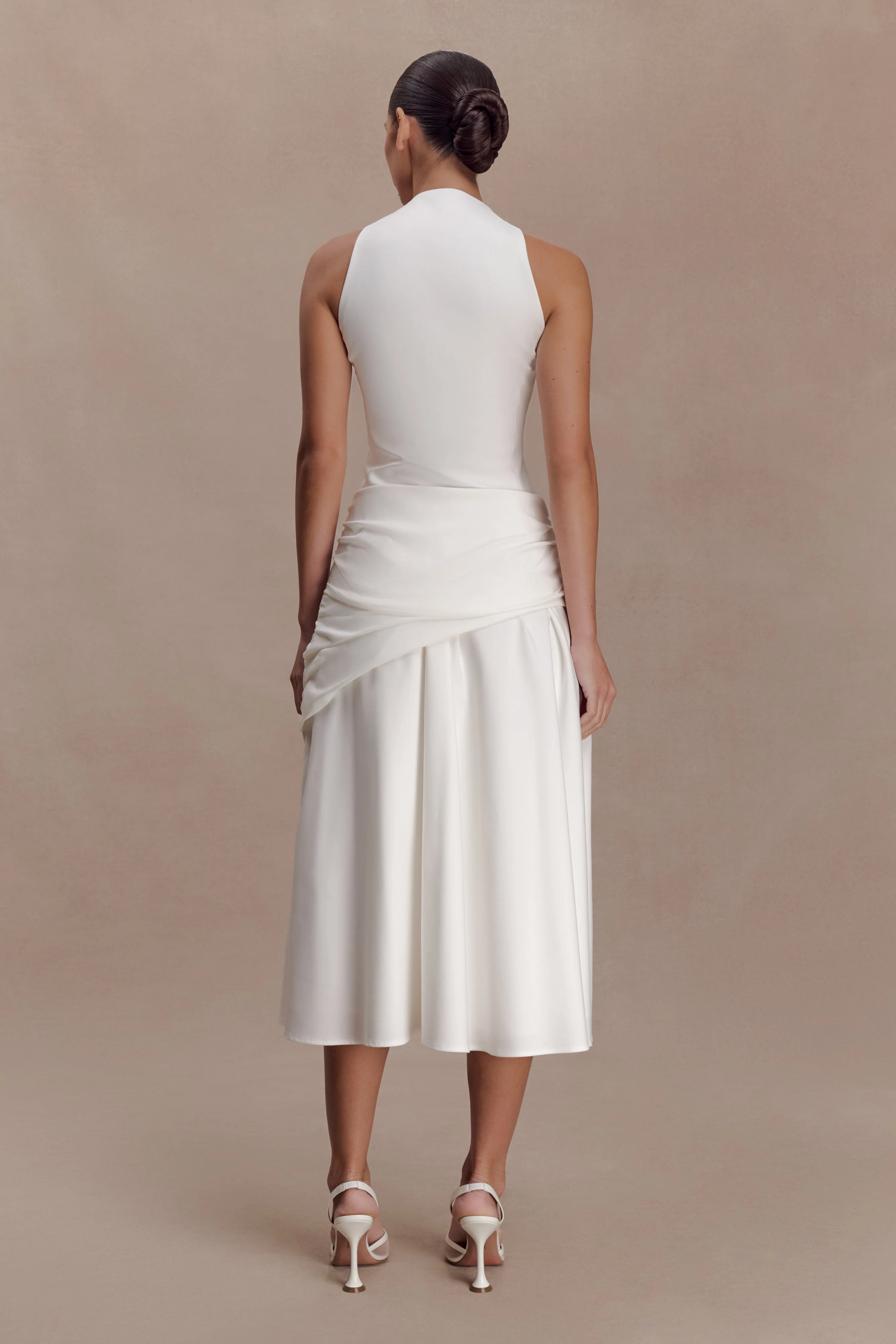 Emily Wrapped Waist Midi Dress - White - Image 2