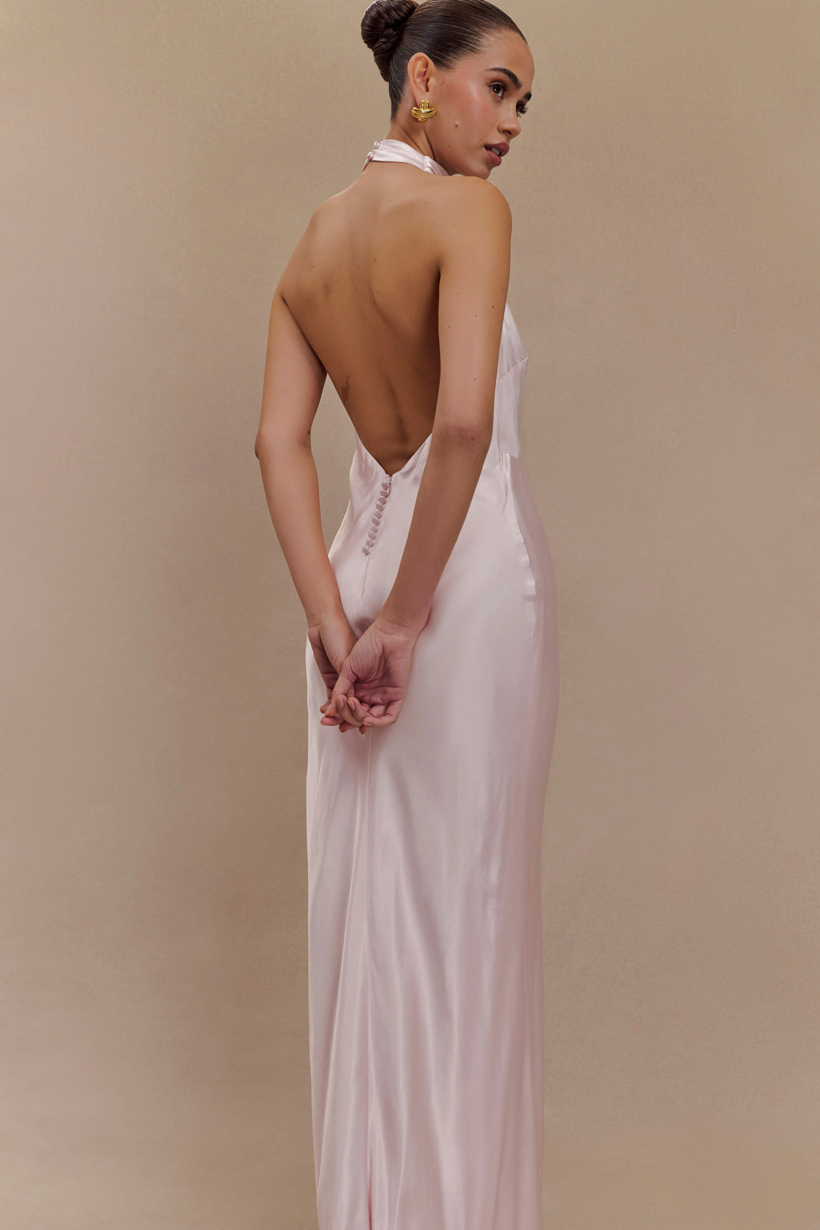 Esther Iridescent Satin Cowl Maxi Dress - Pale Pink - Image 6