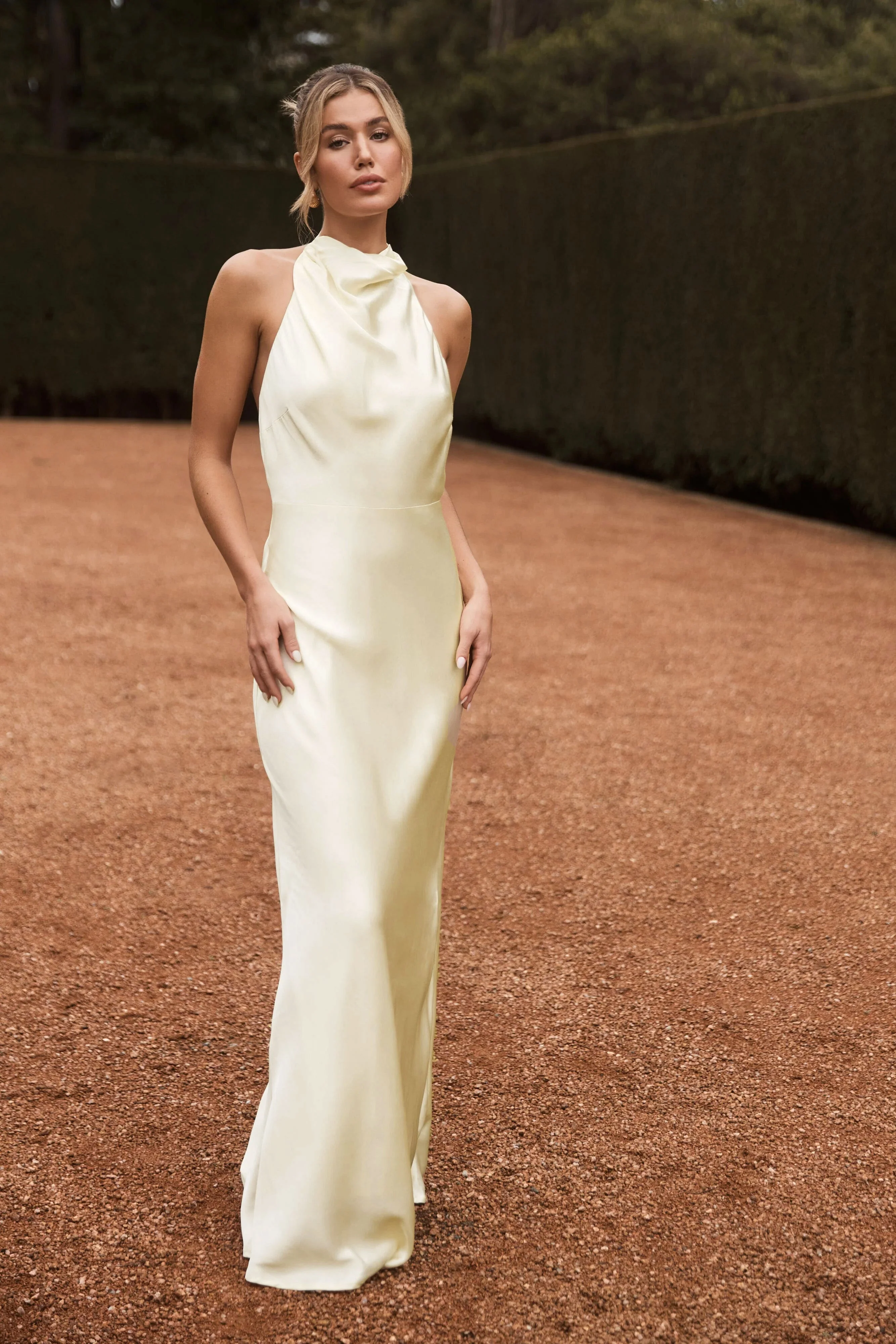 Esther Iridescent Satin Cowl Maxi Dress - Lemon Sorbet - Image 11