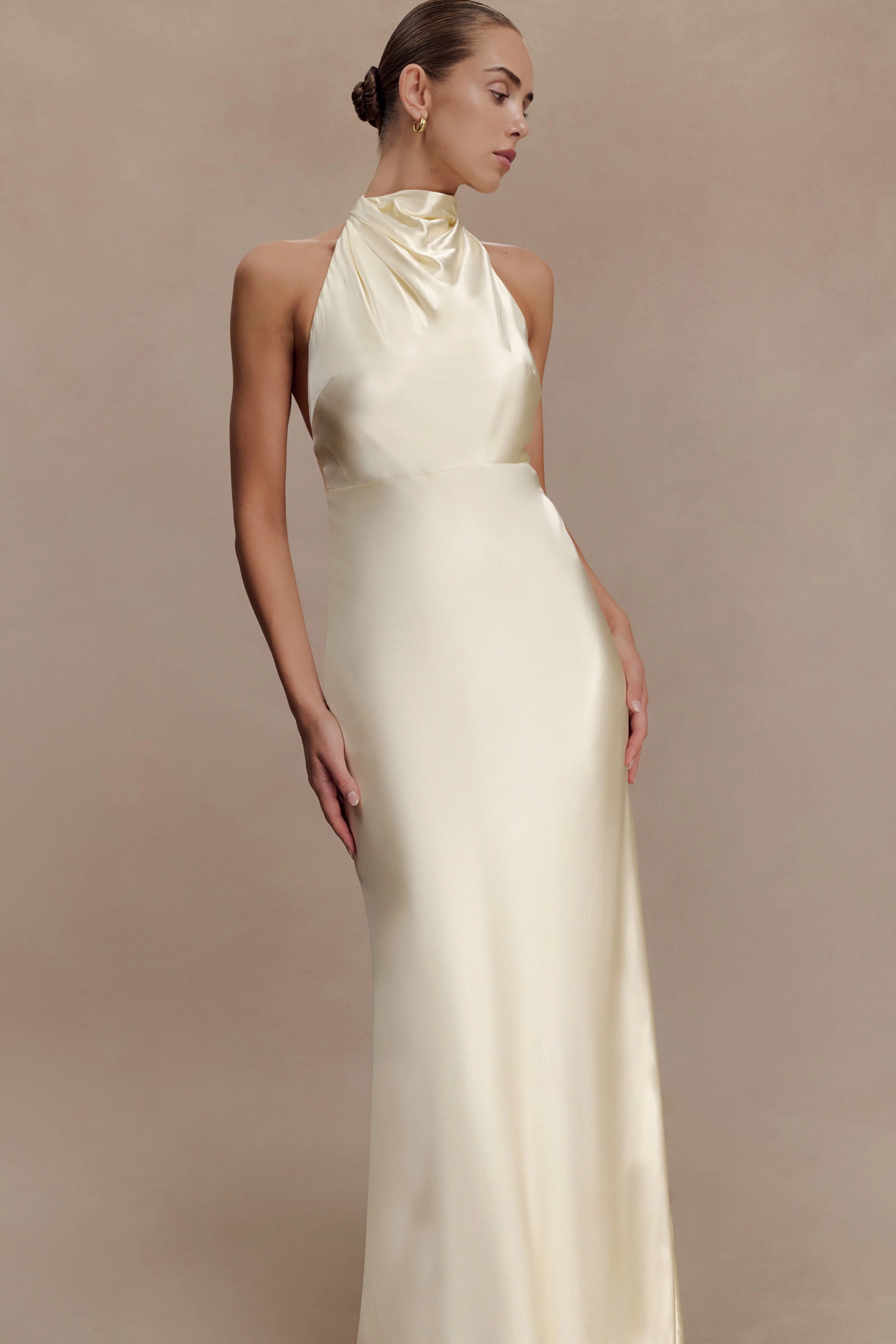 Esther Iridescent Satin Cowl Maxi Dress - Lemon Sorbet - Image 6