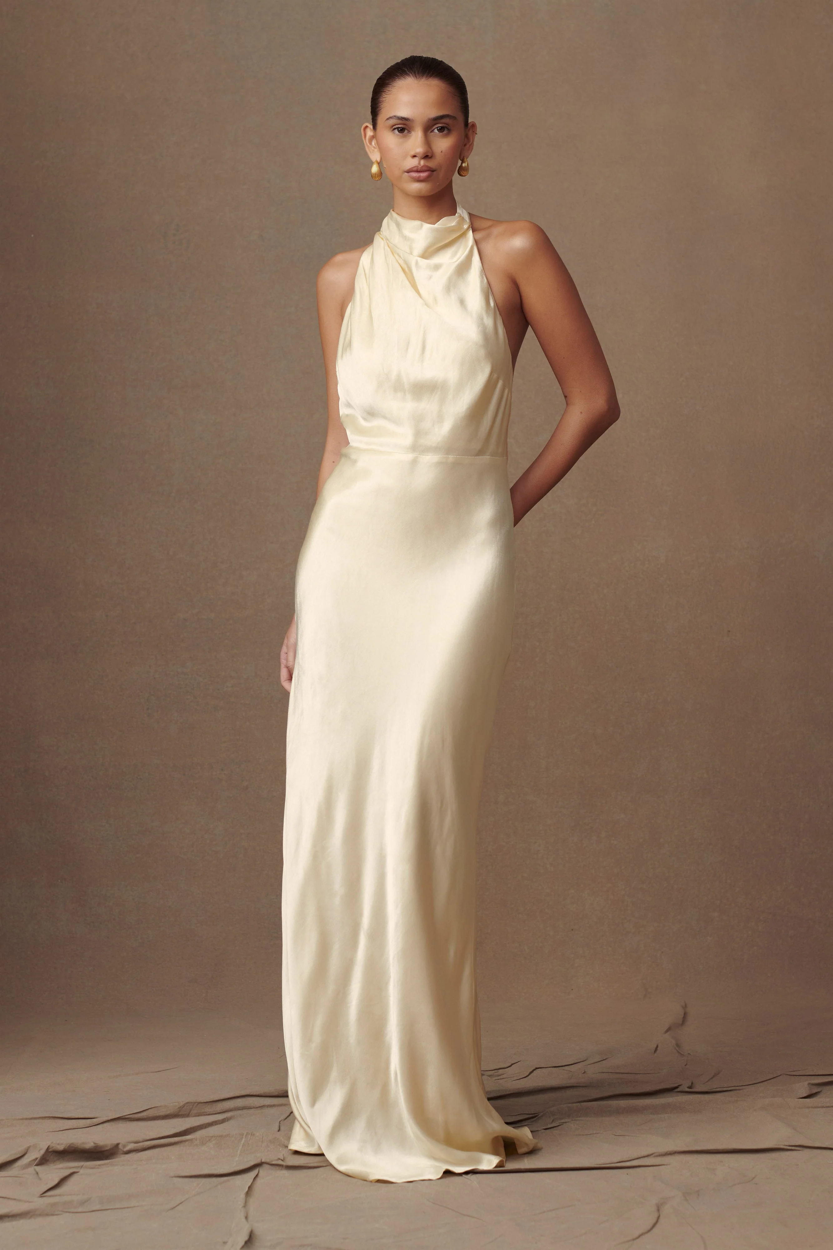 Esther Iridescent Satin Cowl Maxi Dress - Lemon Sorbet - Image 7