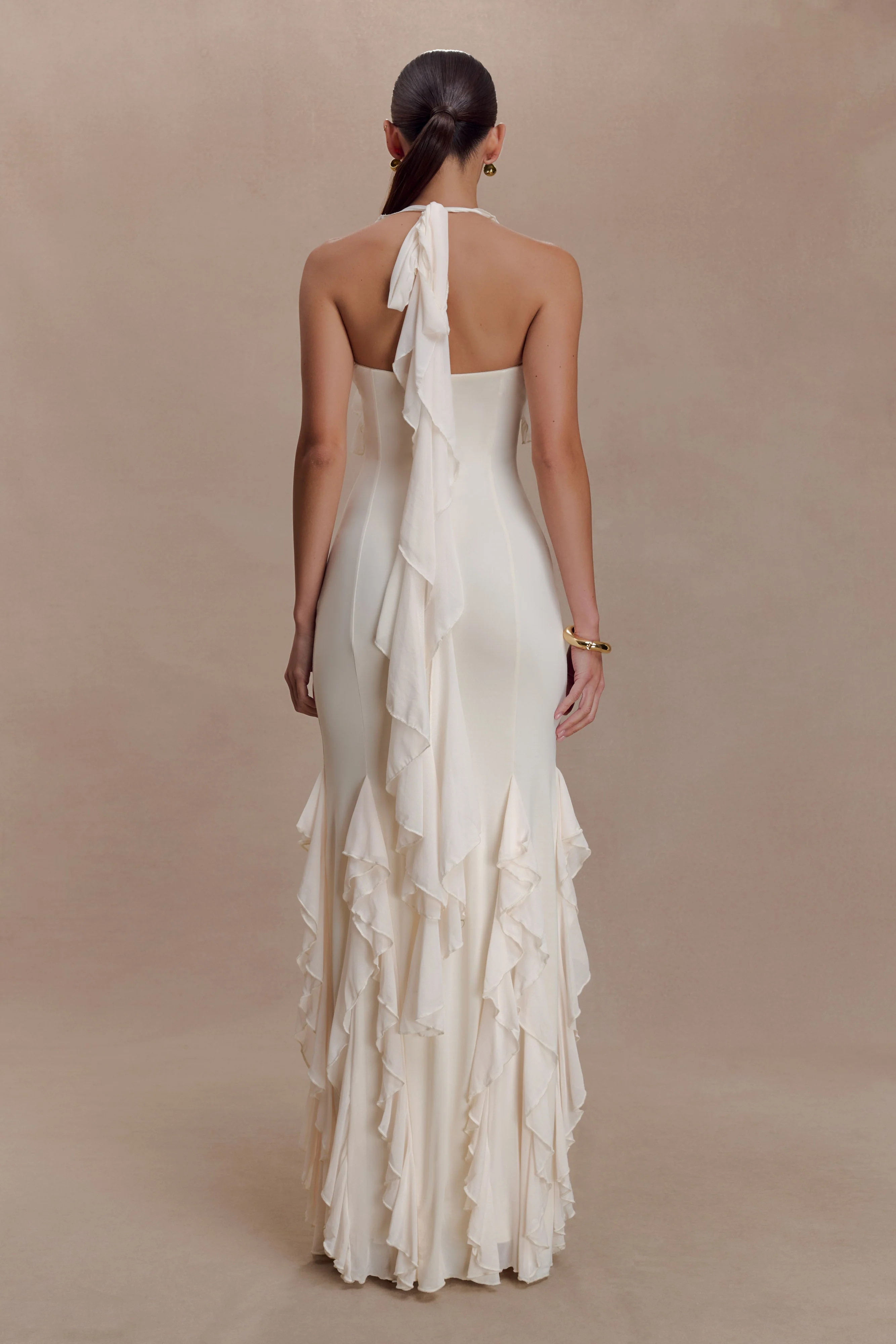 Etta Ruffle Slinky Maxi Dress - Ivory - Image 3