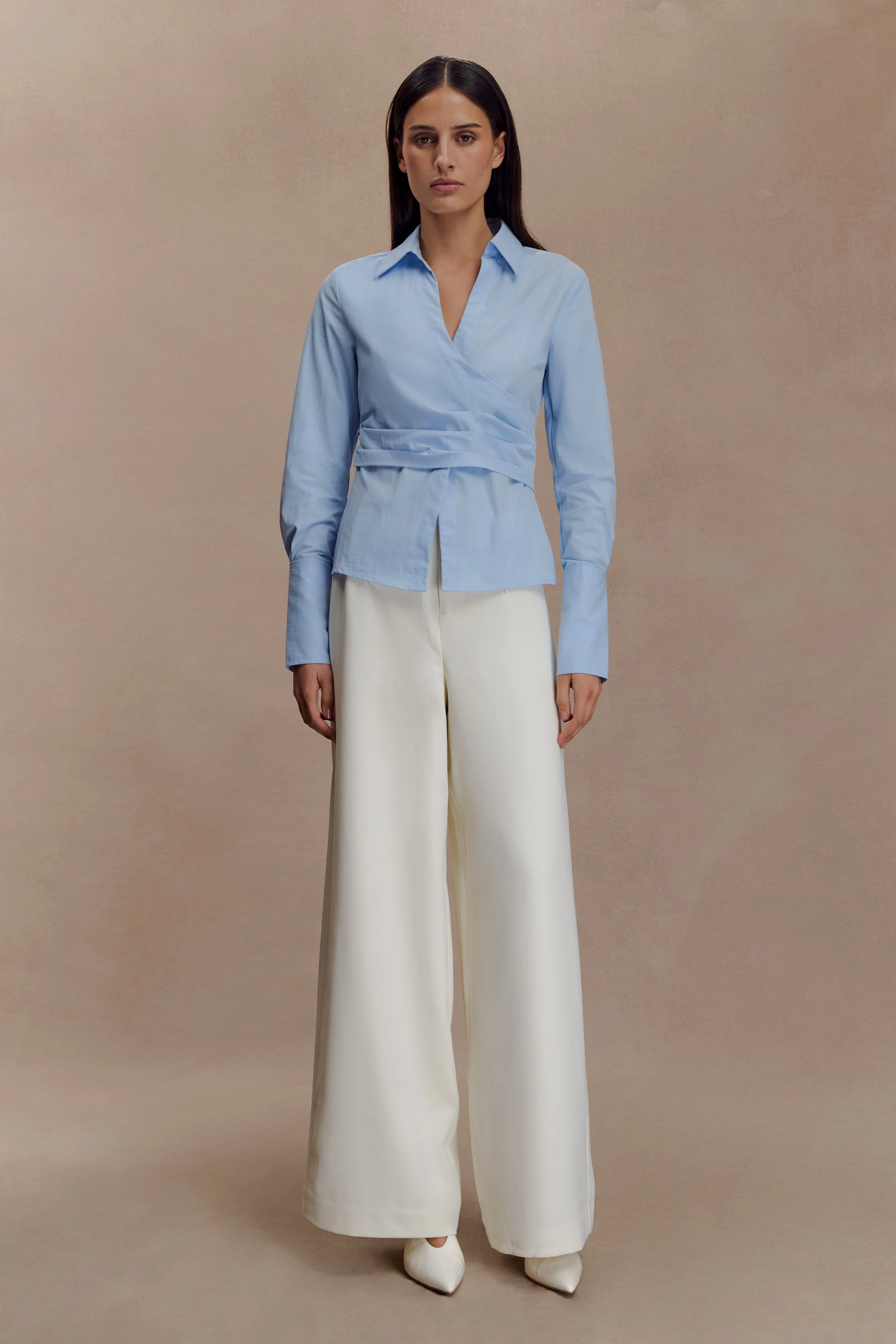 Eugenia Wrap Cotton Shirt - Blue - Image 6