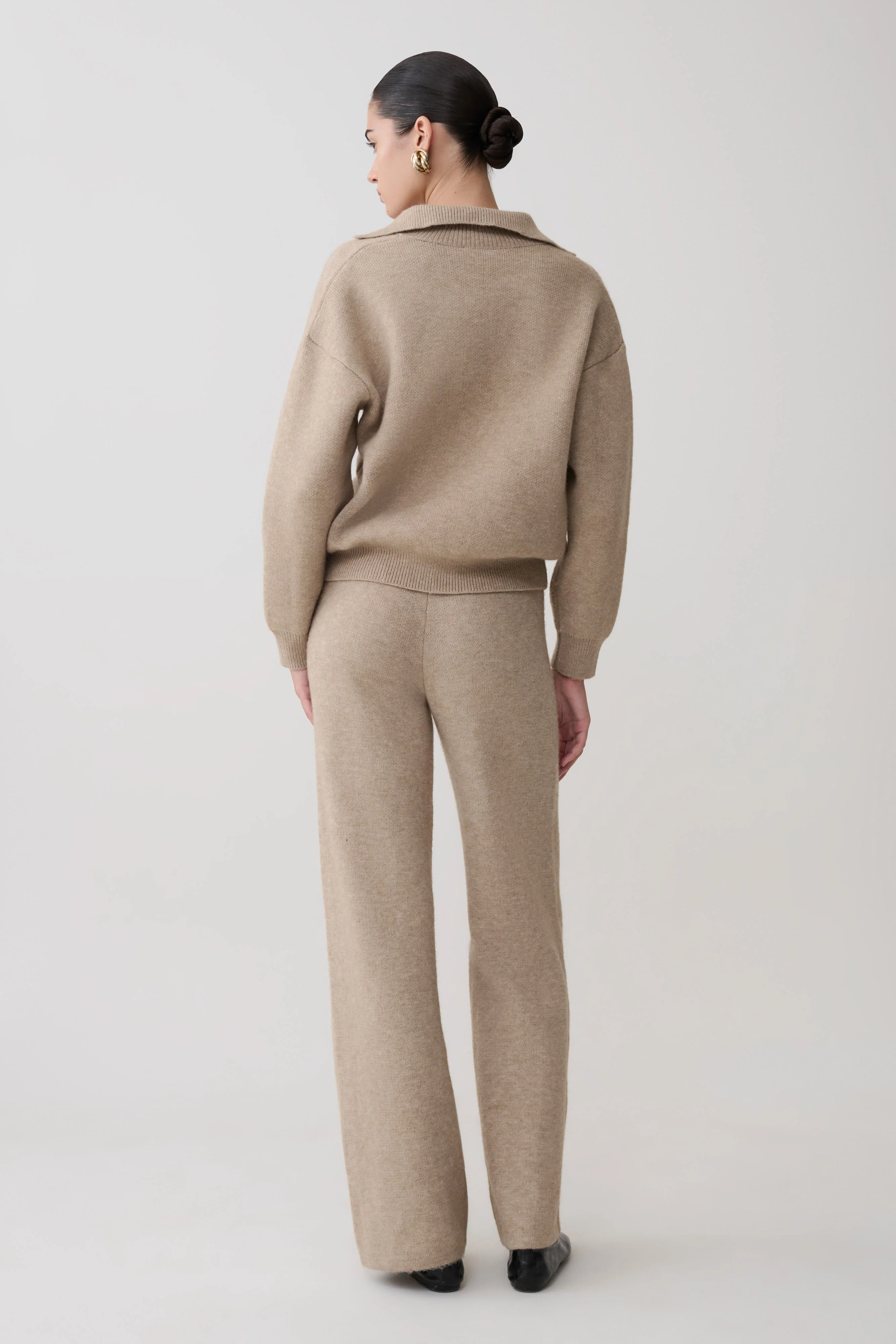 Evan Knit Wide Leg Pants - Beige Marle - Image 2