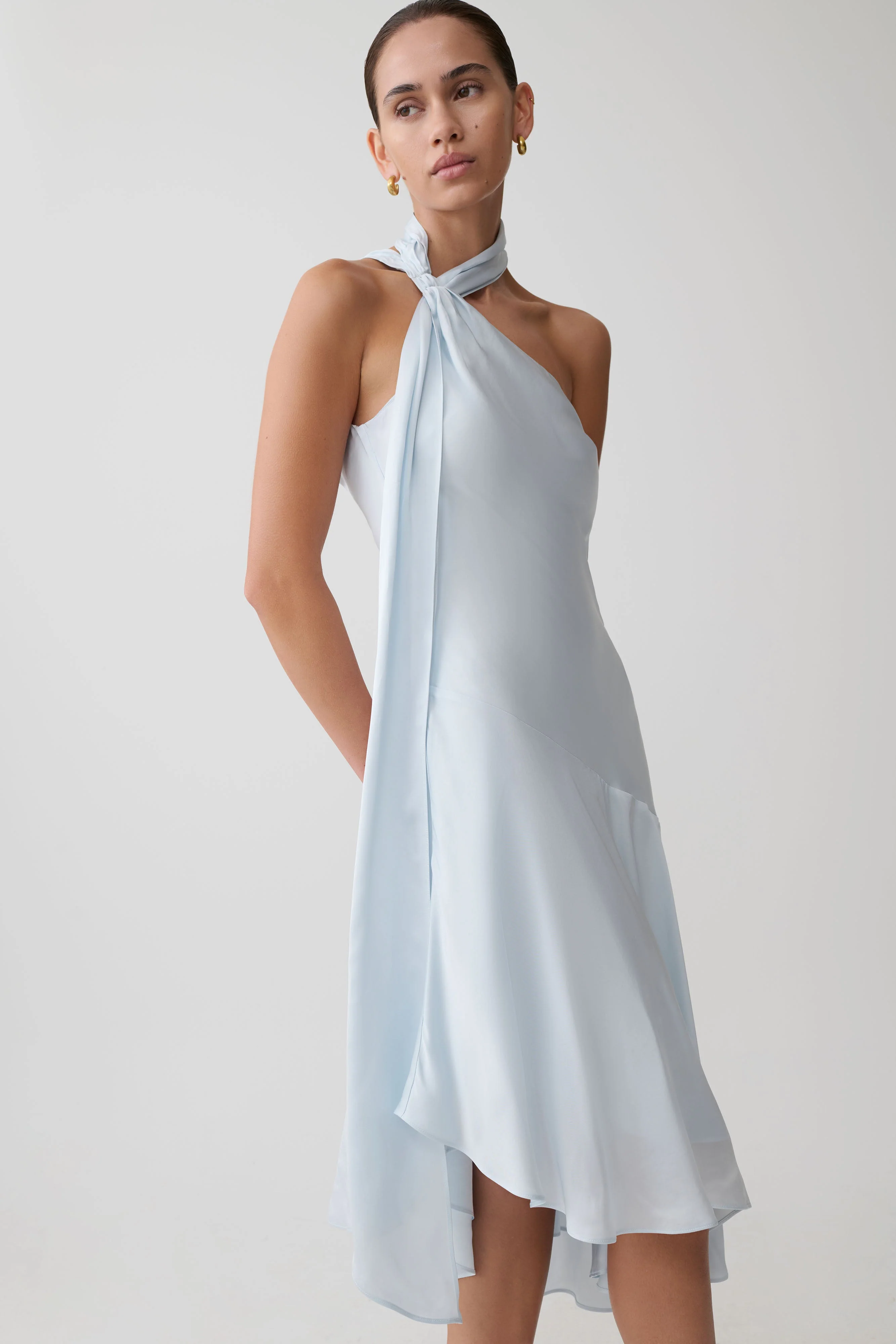 Evelina Halter Asymmetric Hem Midi Dress - Ice Blue - Image 6