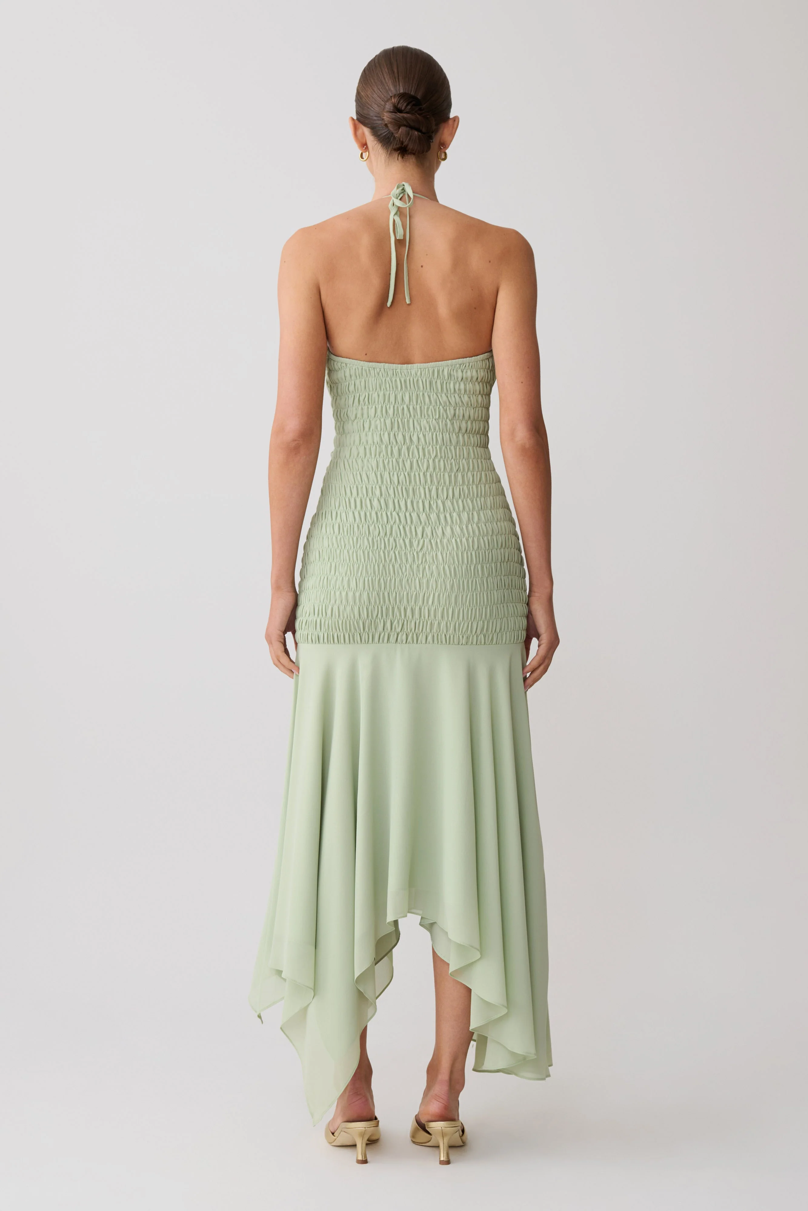 Evelyn Shirred Chiffon Maxi Dress - Sage - Image 3
