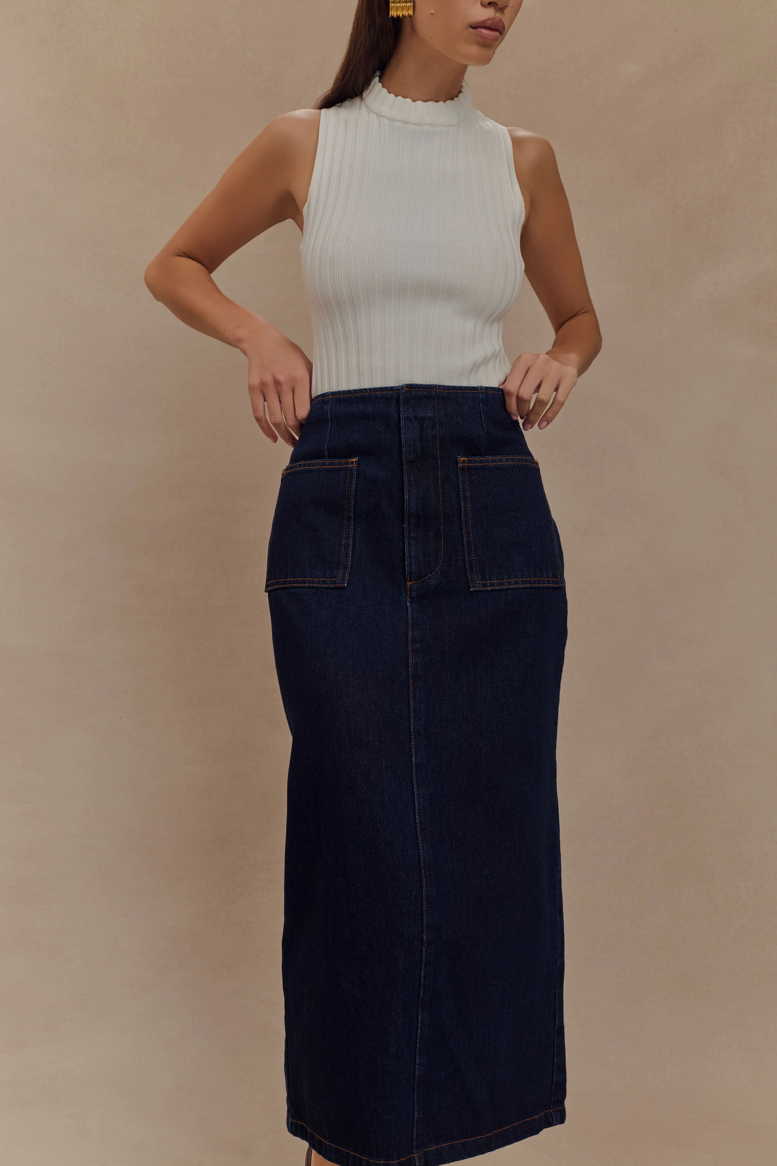 Fallon Denim Midi Skirt - Indigo Blue - Image 3
