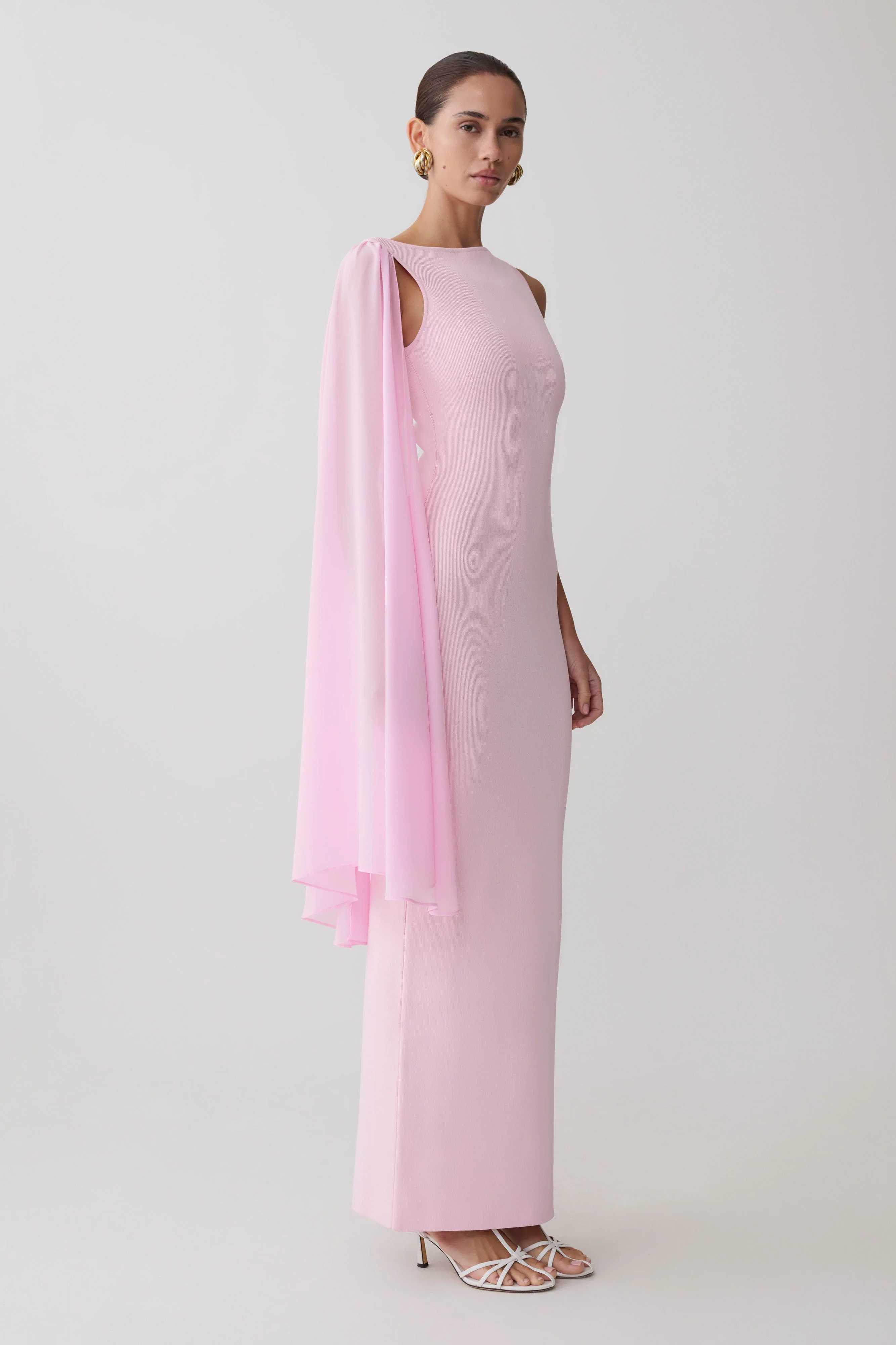 Farid Bandage Midi Dress With Chiffon - Baby Pink - Image 3