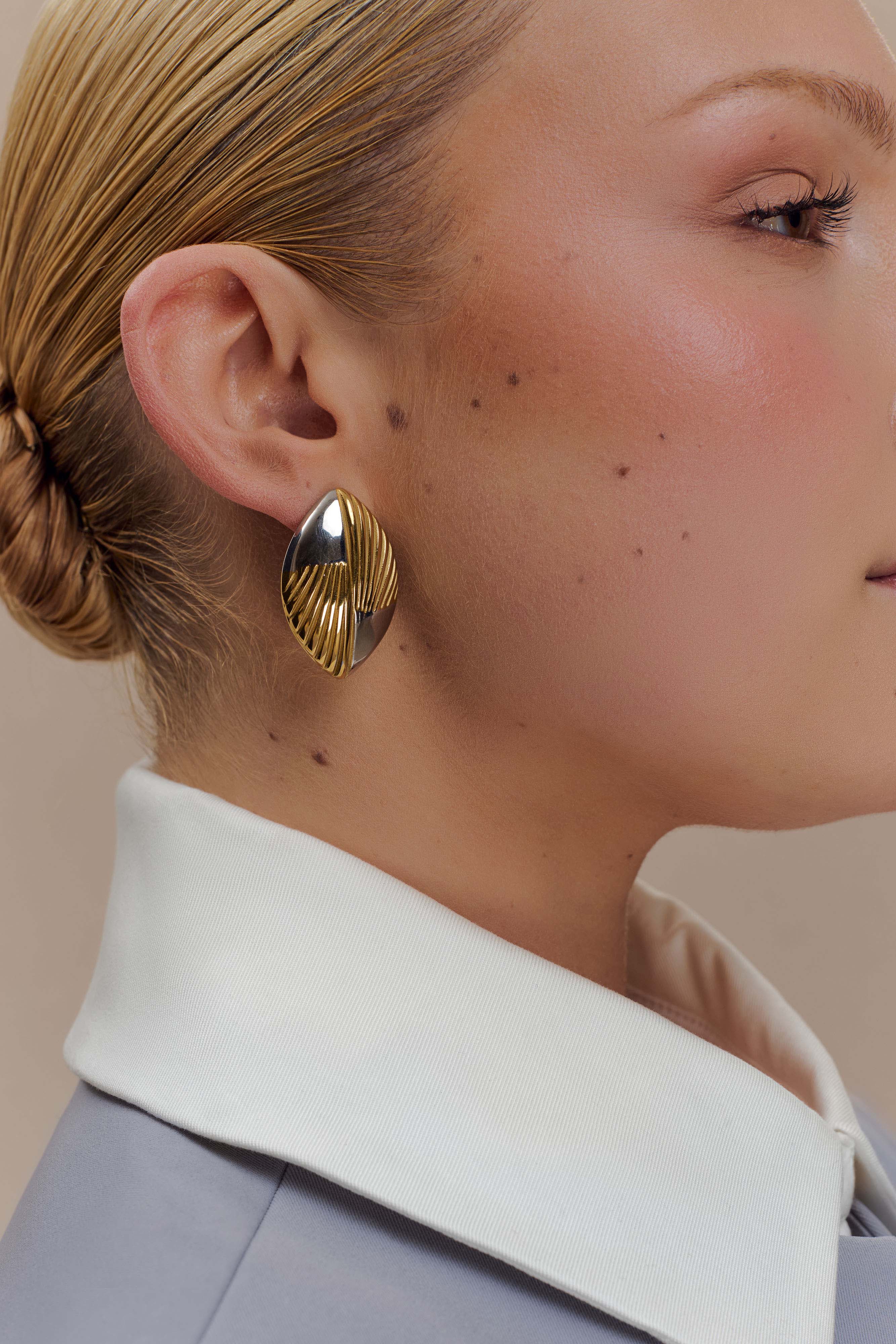 Felicity Mixed Metal Oval Earrings - Gold - Image 2