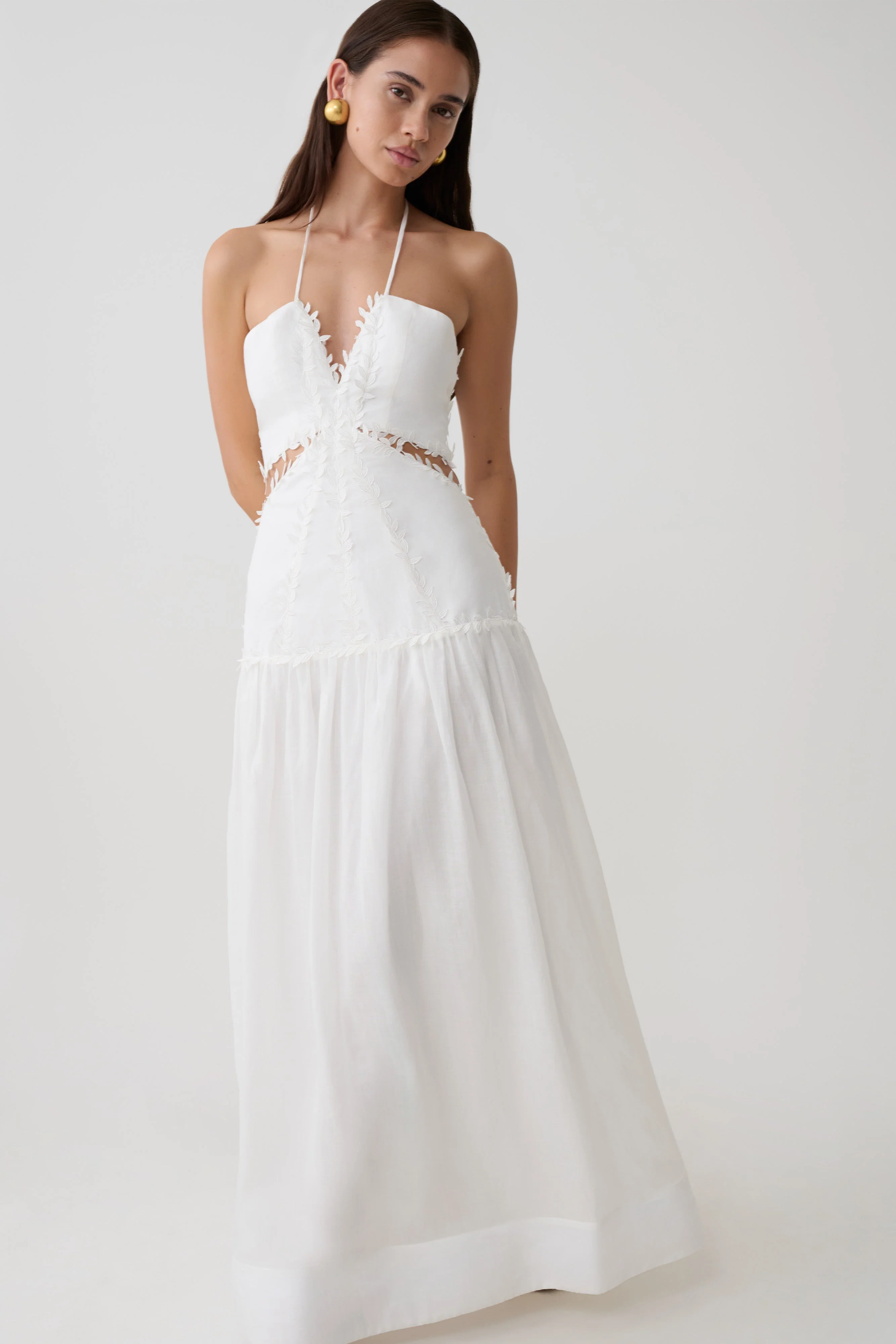 Fiona Linen Halter Maxi Dress - White - Image 7