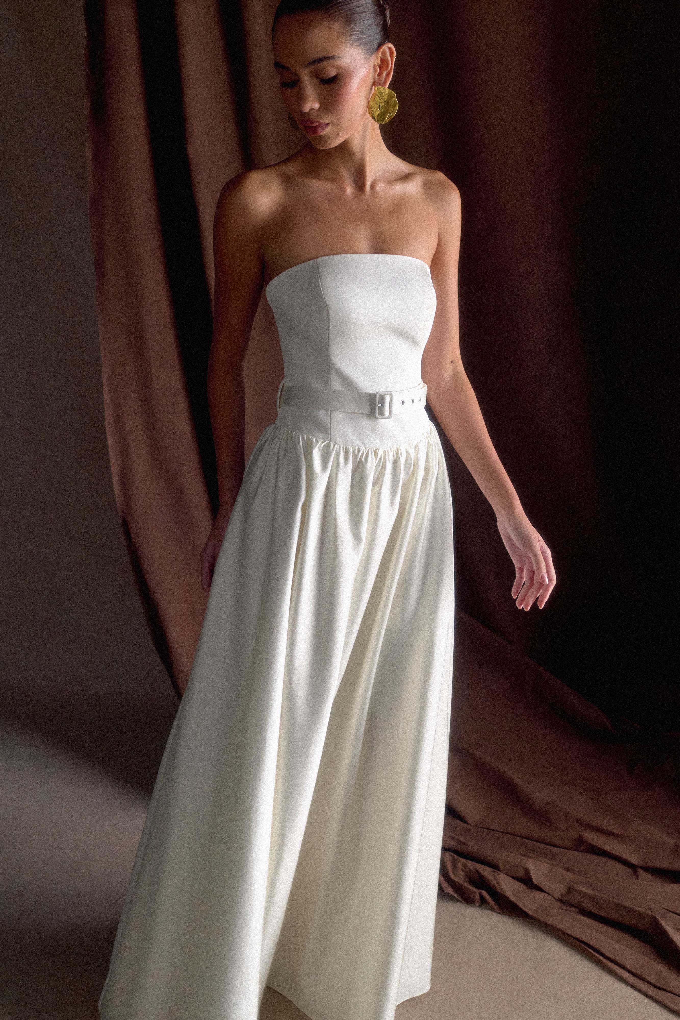 Florence Strapless Belted Maxi Dress - White - Image 3