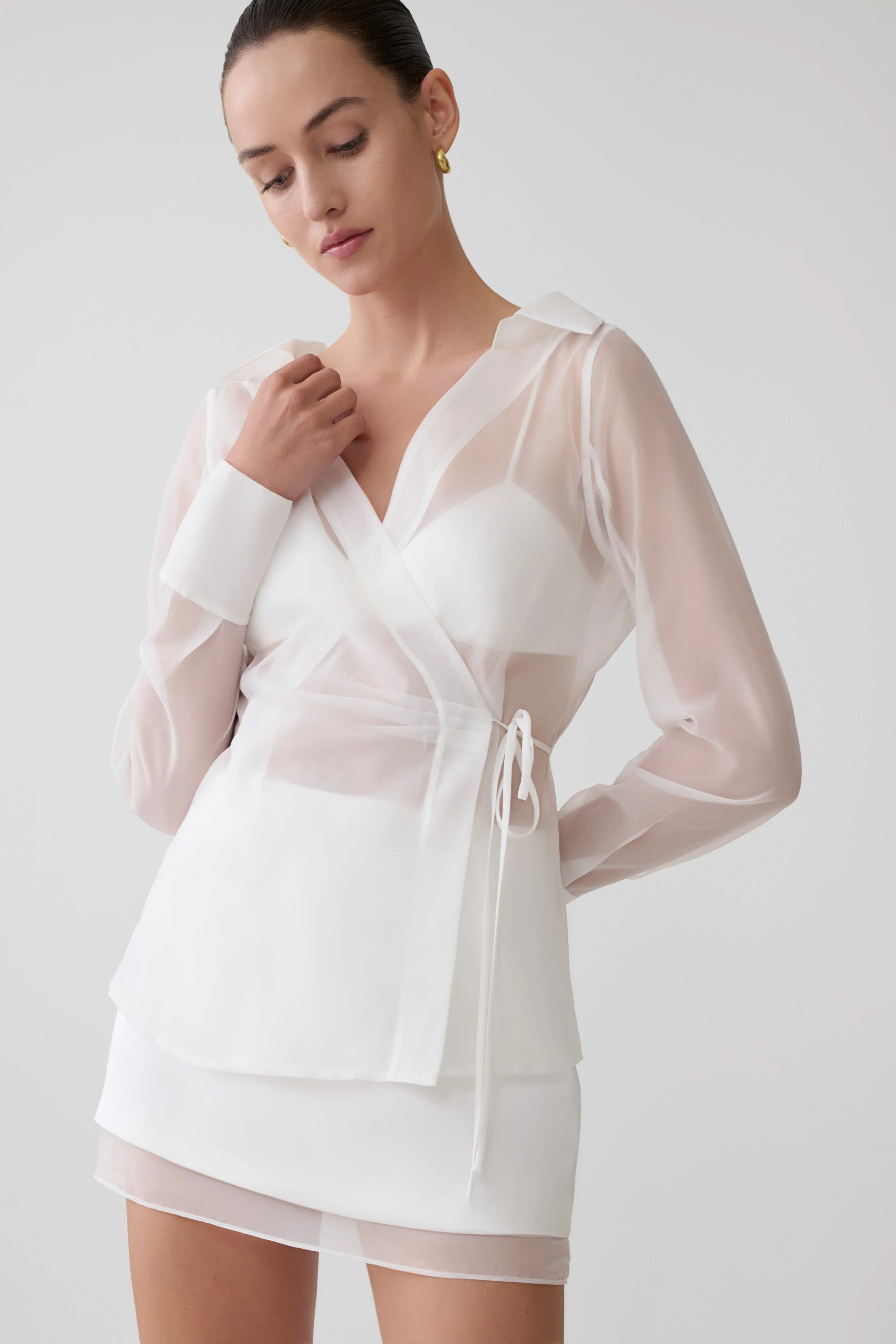 Frankie Organza Cross Over Shirt - White - Image 2
