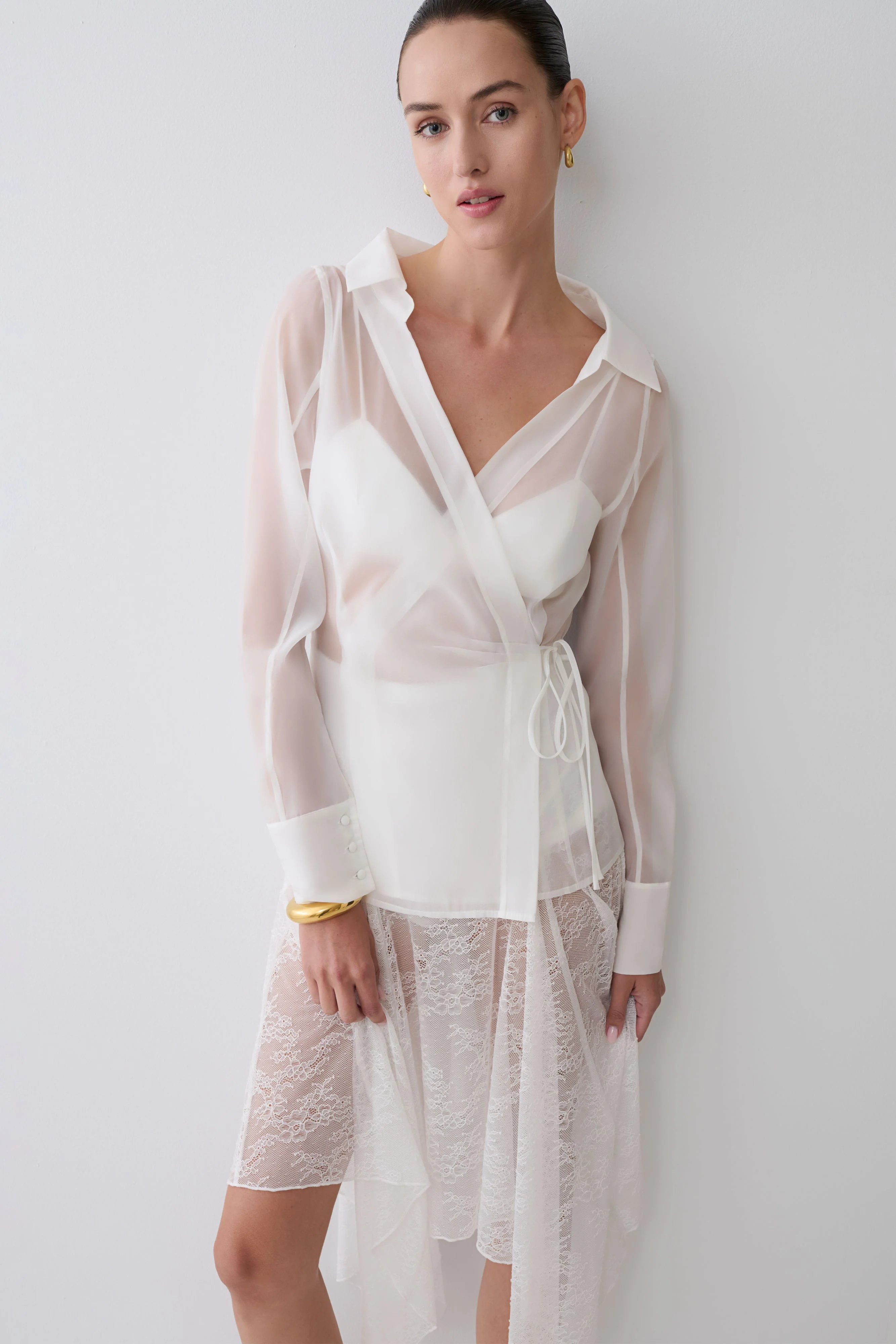 Frankie Organza Cross Over Shirt - White - Image 7