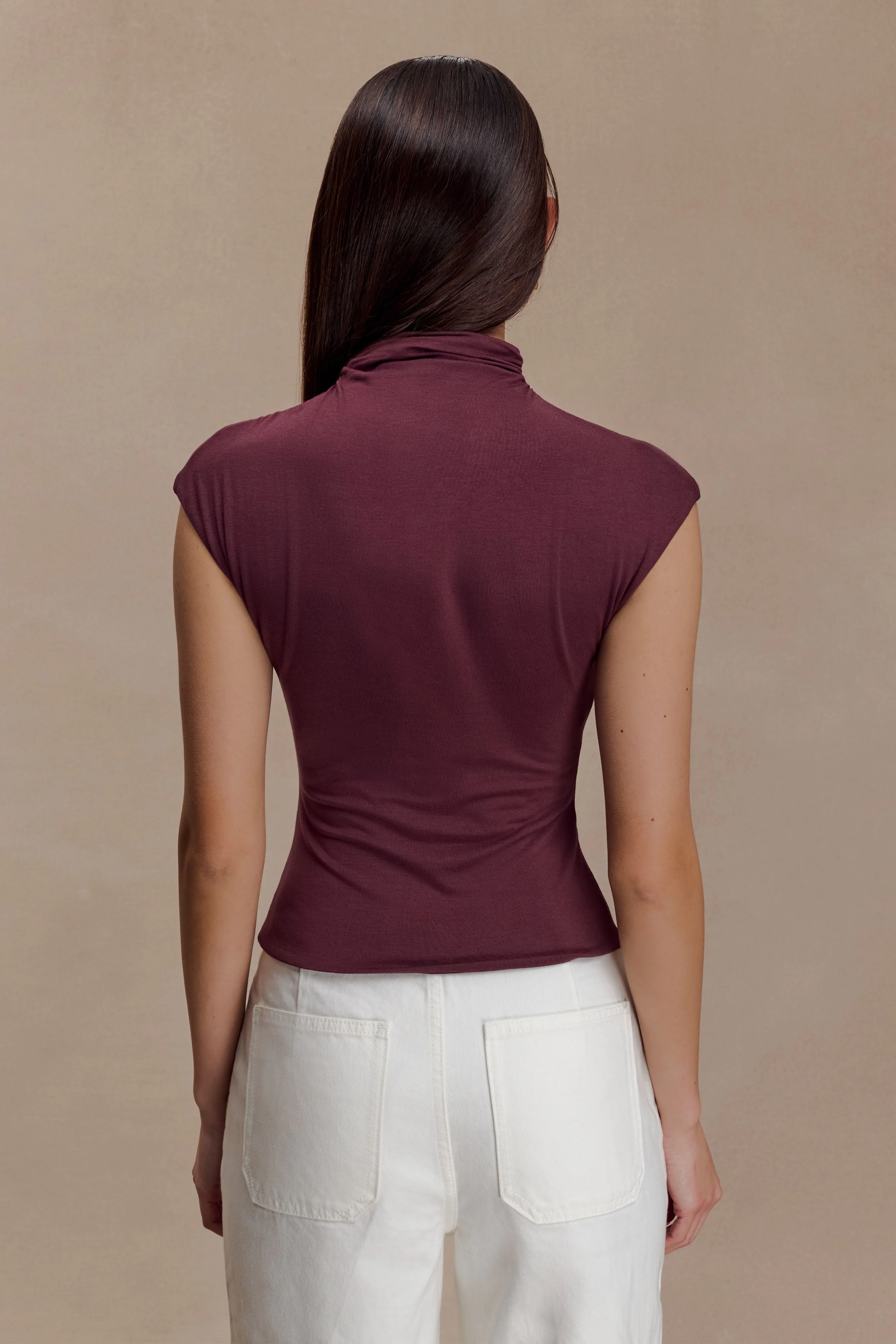 Freesia High Neck Sleeveless Top - Mahogany - Image 2