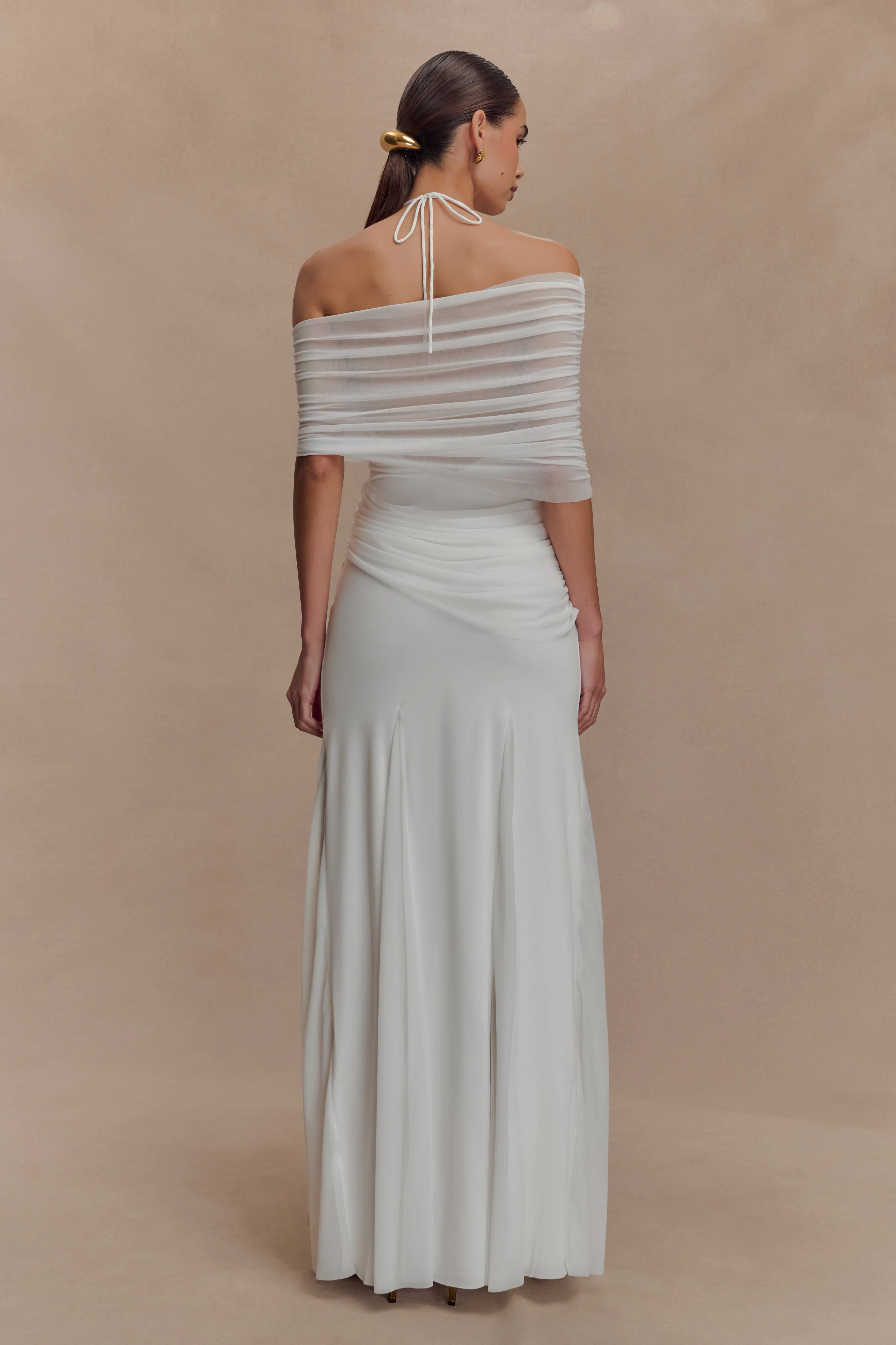 Gabrielle Slinky And Mesh Maxi Dress - White - Image 2