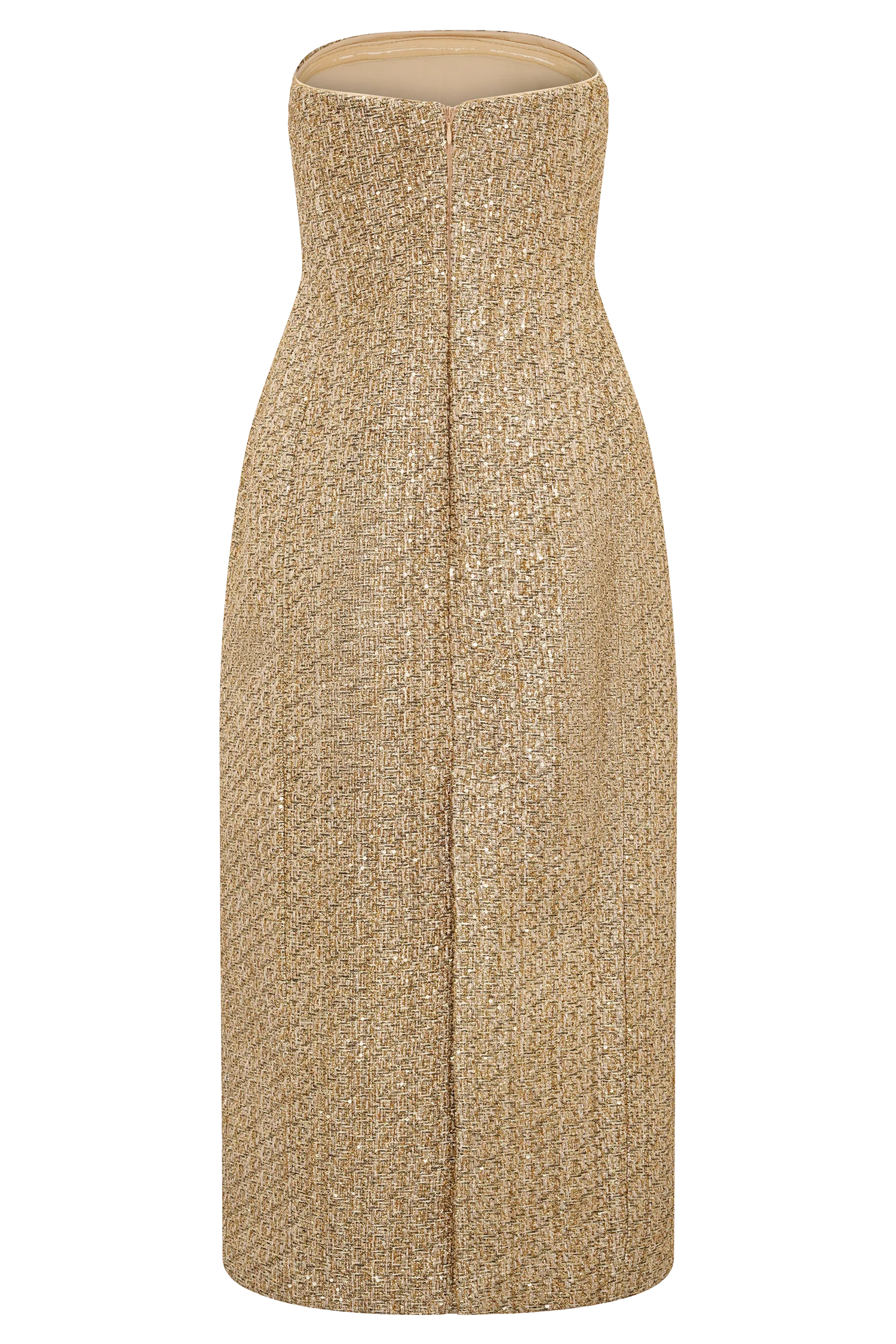 Gala Strapless Tweed Midi Dress - Gold - Image 8