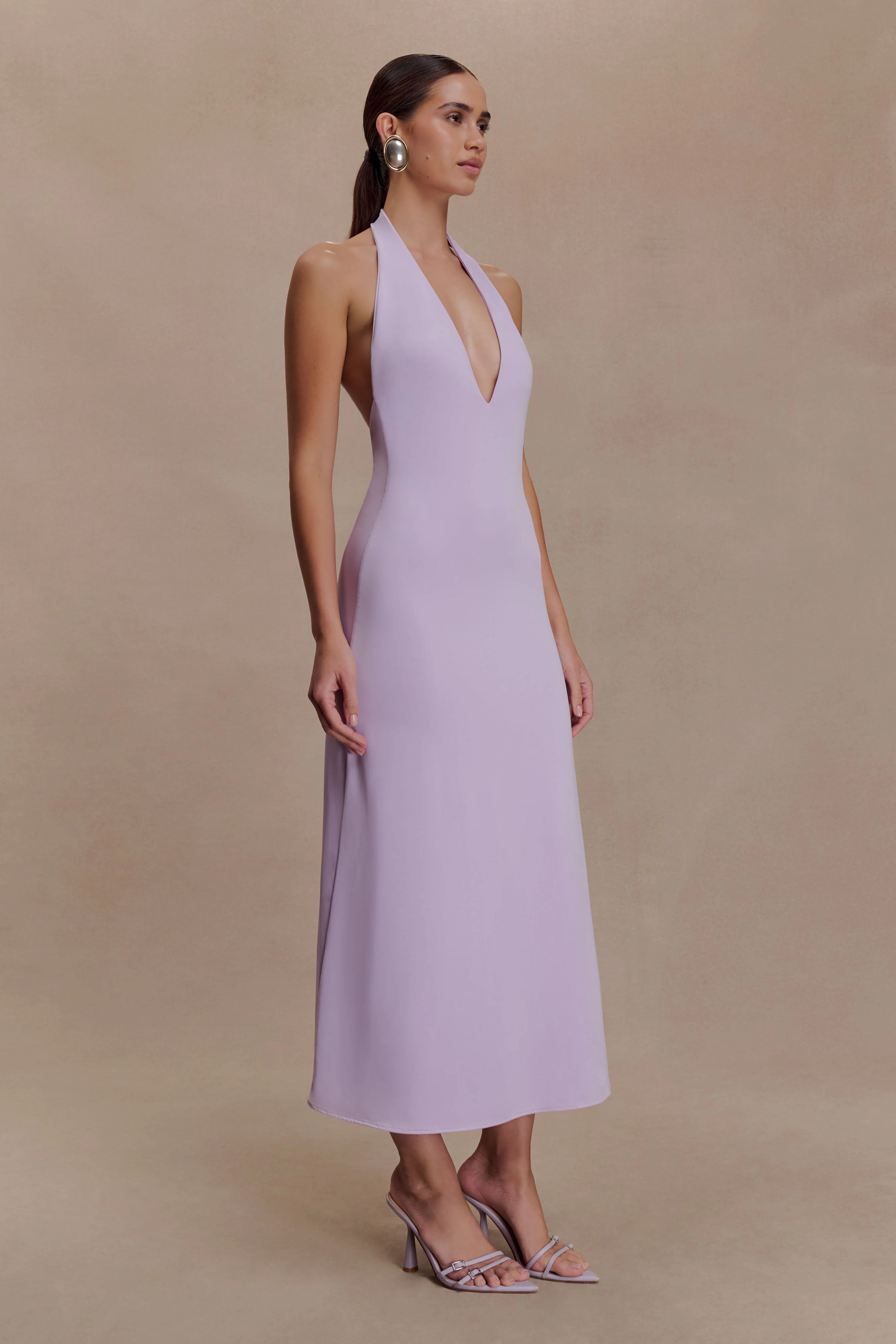 Genie Slinky Halter Midi Dress - Lilac - Image 4