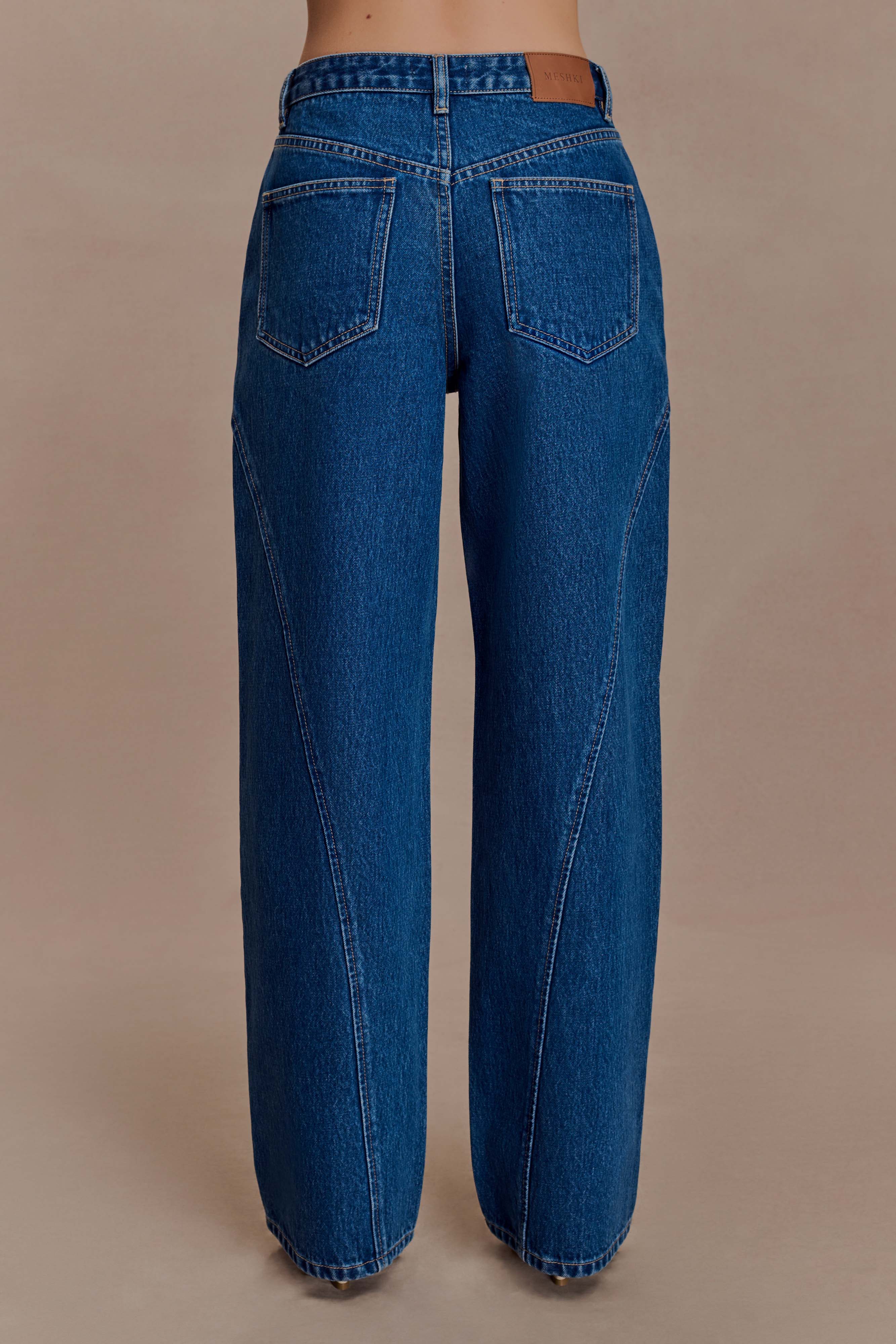 Georgette Mid Rise Paneled Denim Jeans - Dark Blue - Image 3