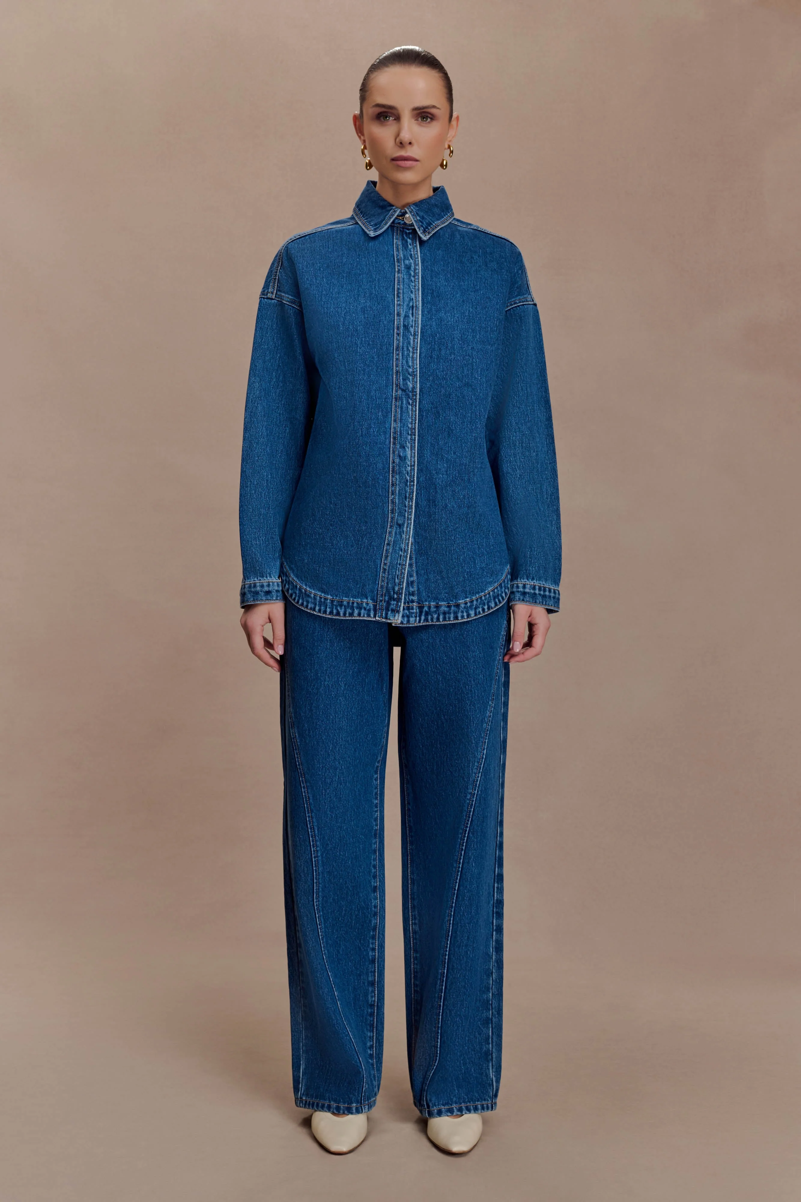 Georgette Mid Rise Paneled Denim Jeans - Dark Blue - Image 7