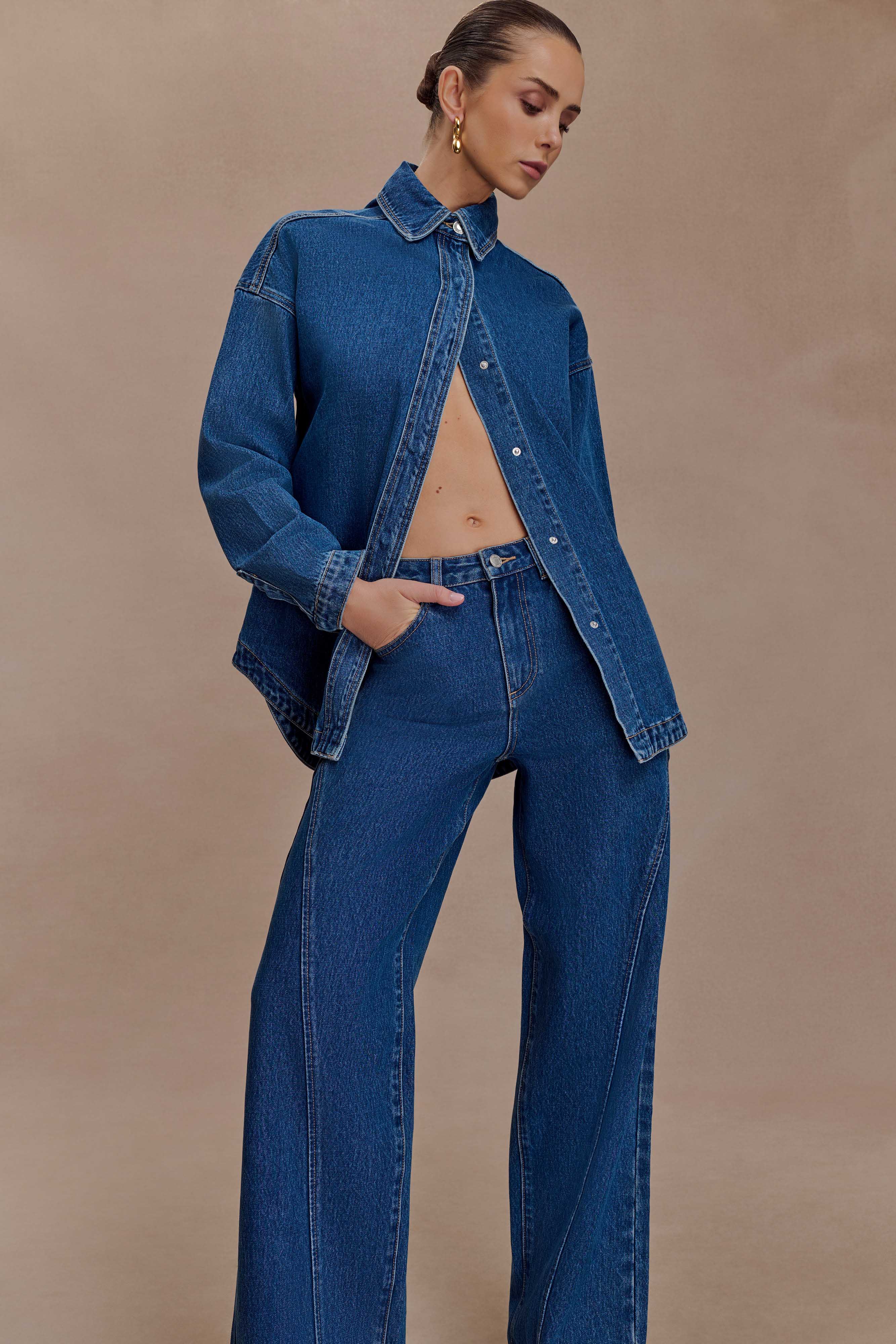 Georgette Mid Rise Paneled Denim Jeans - Dark Blue - Image 9