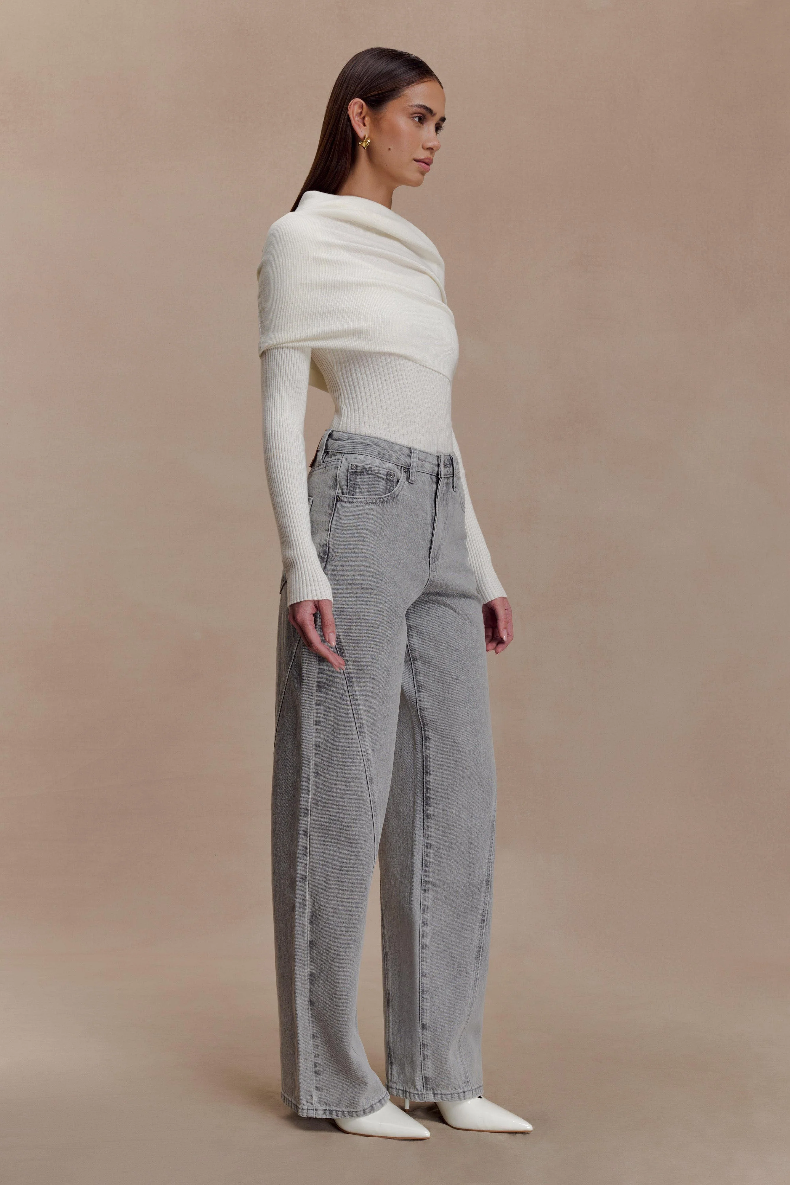 Georgette Mid Rise Paneled Denim Jeans - Grey - Image 6