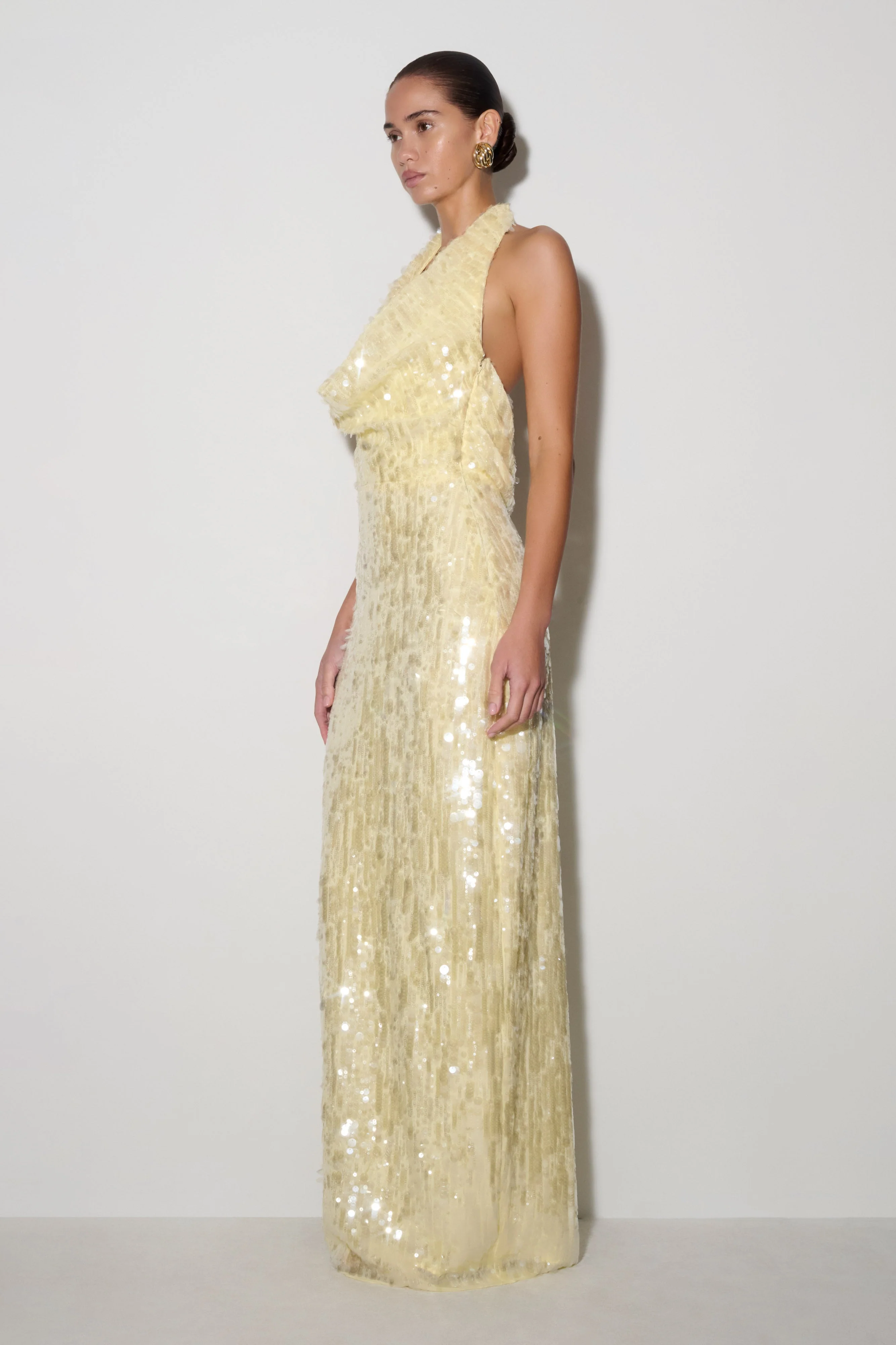 Gertrud Sequin Halter Maxi Dress - Lemon - Image 3