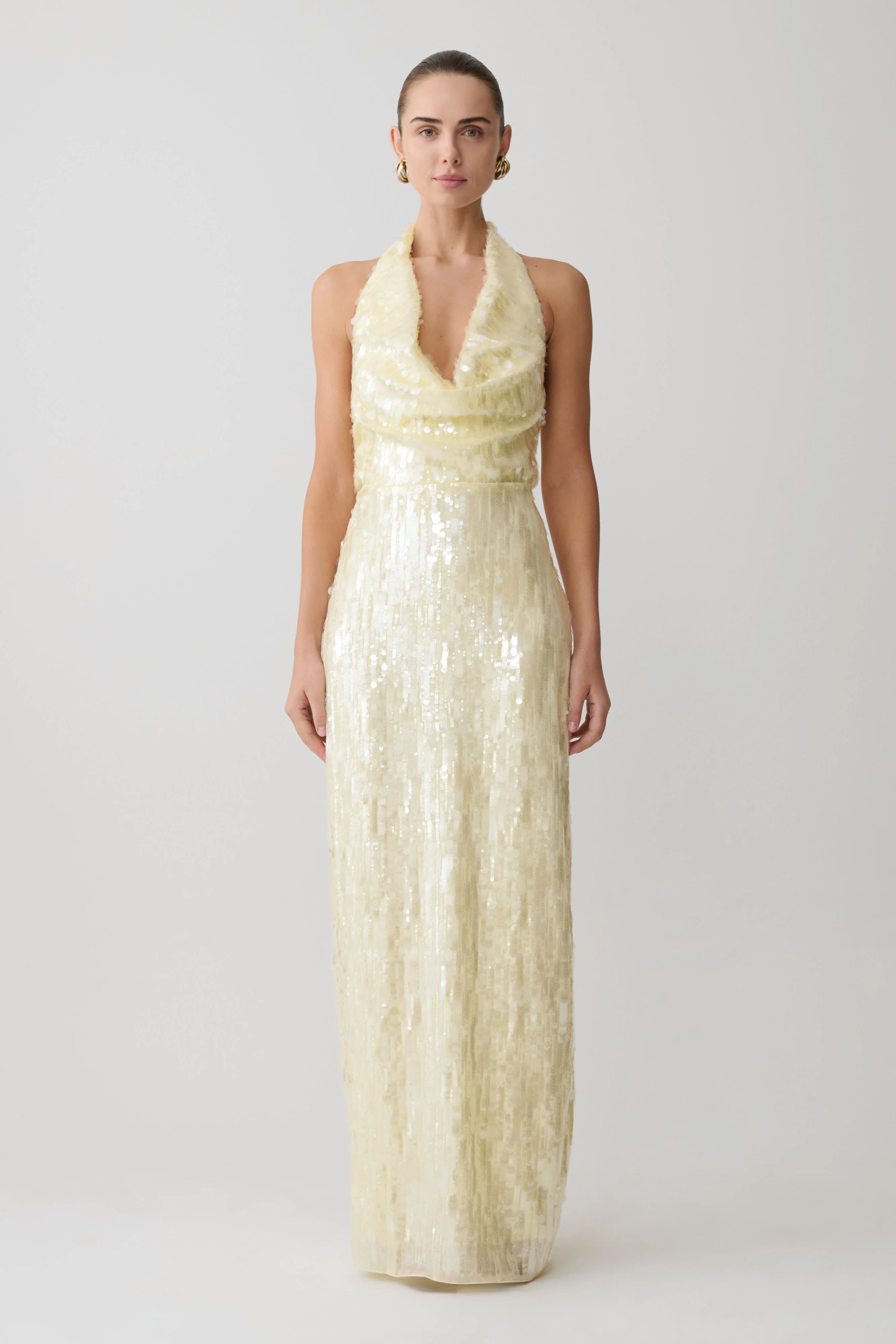 Gertrud Sequin Halter Maxi Dress - Lemon - Image 4