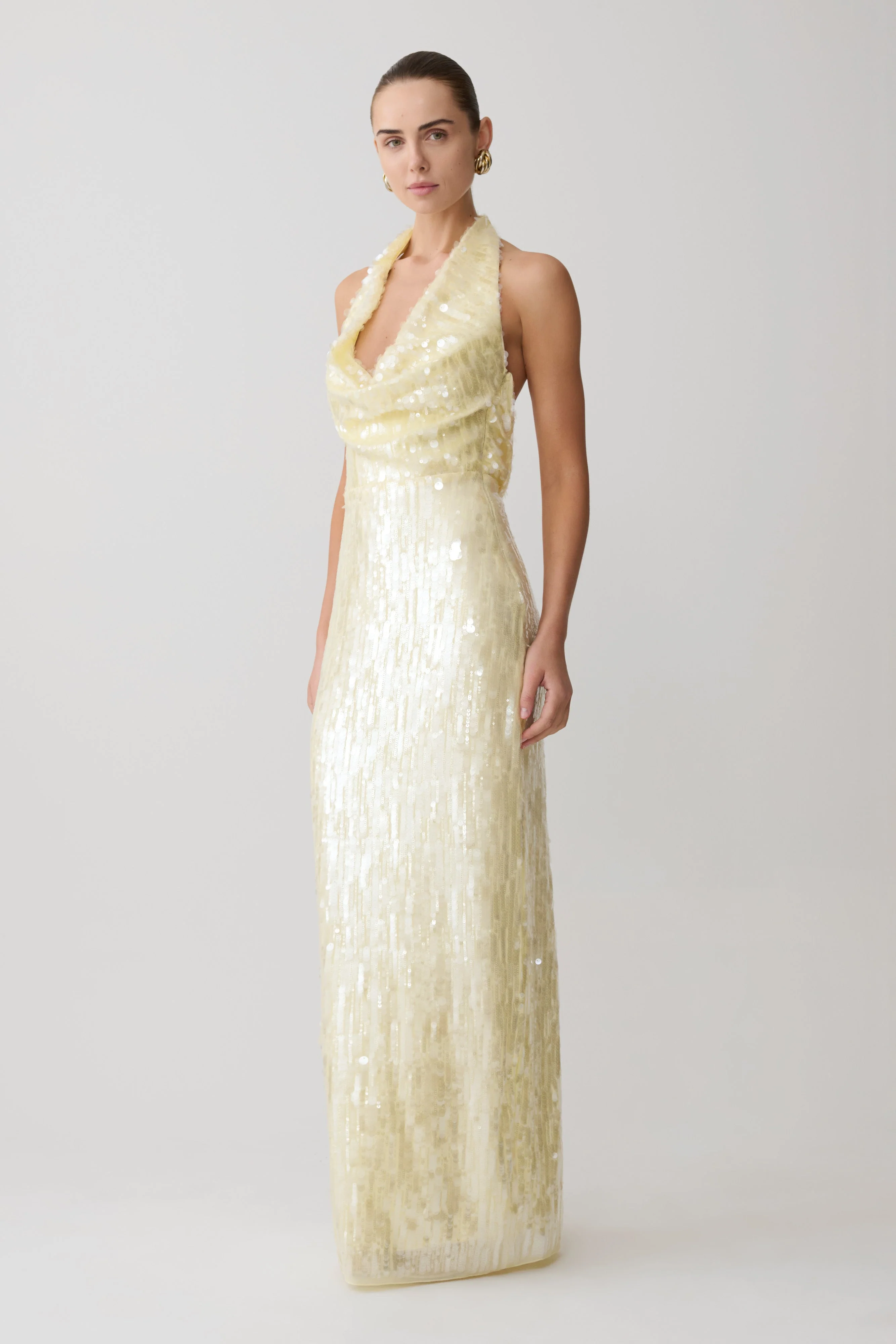 Gertrud Sequin Halter Maxi Dress - Lemon - Image 6
