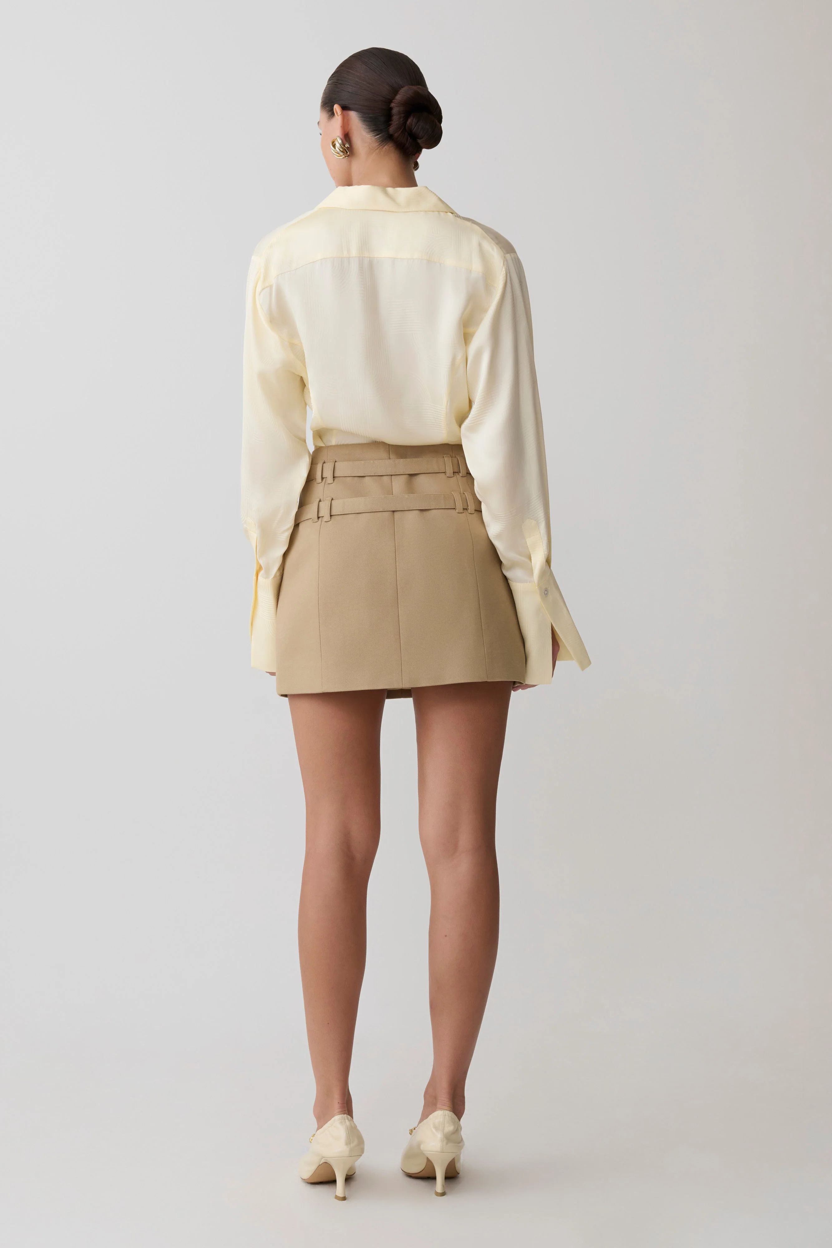 Gia Long Sleeve Satin Shirt - Buttermilk - Image 3
