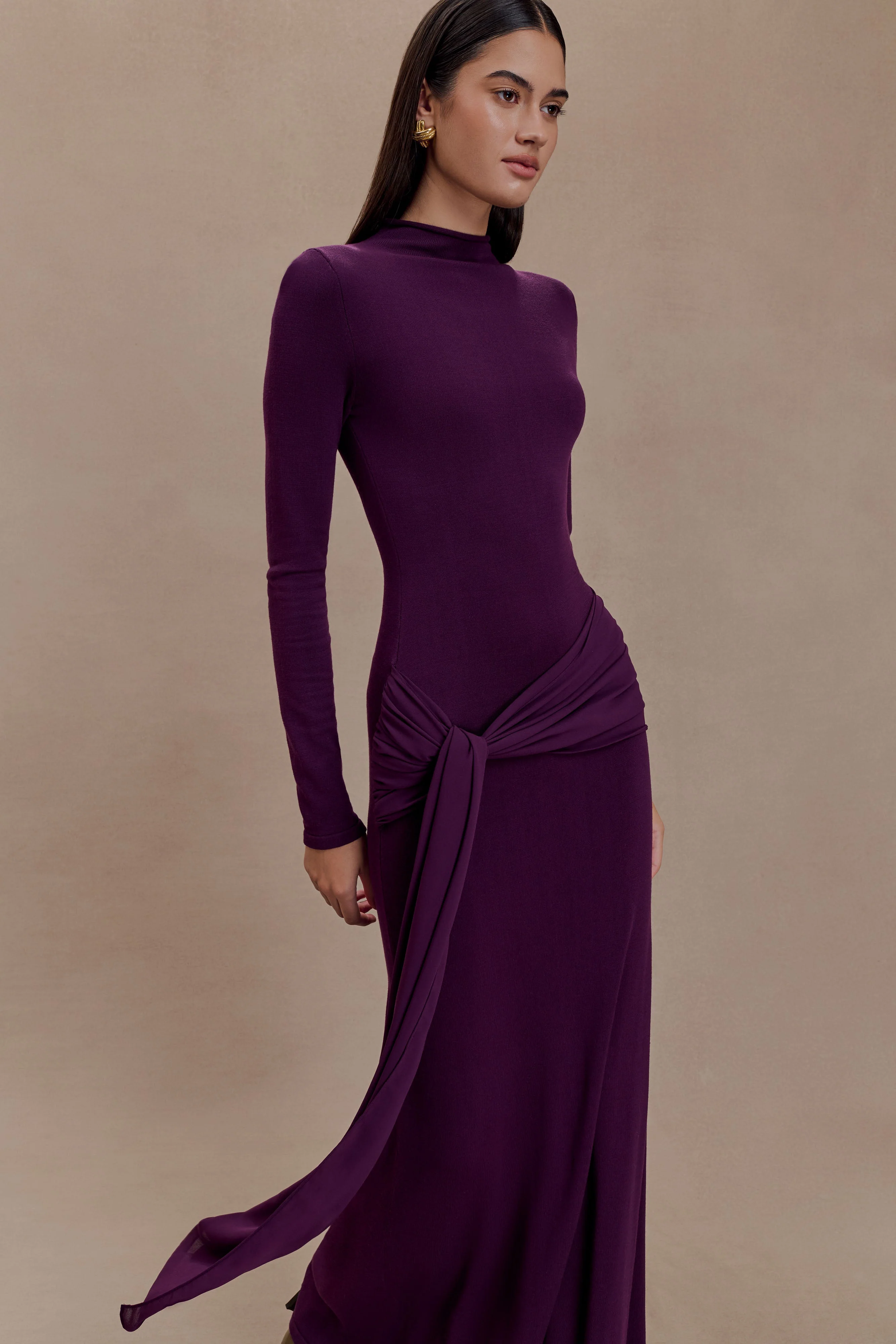 Grayson Knit Chiffon Maxi Dress - Plum - Image 4