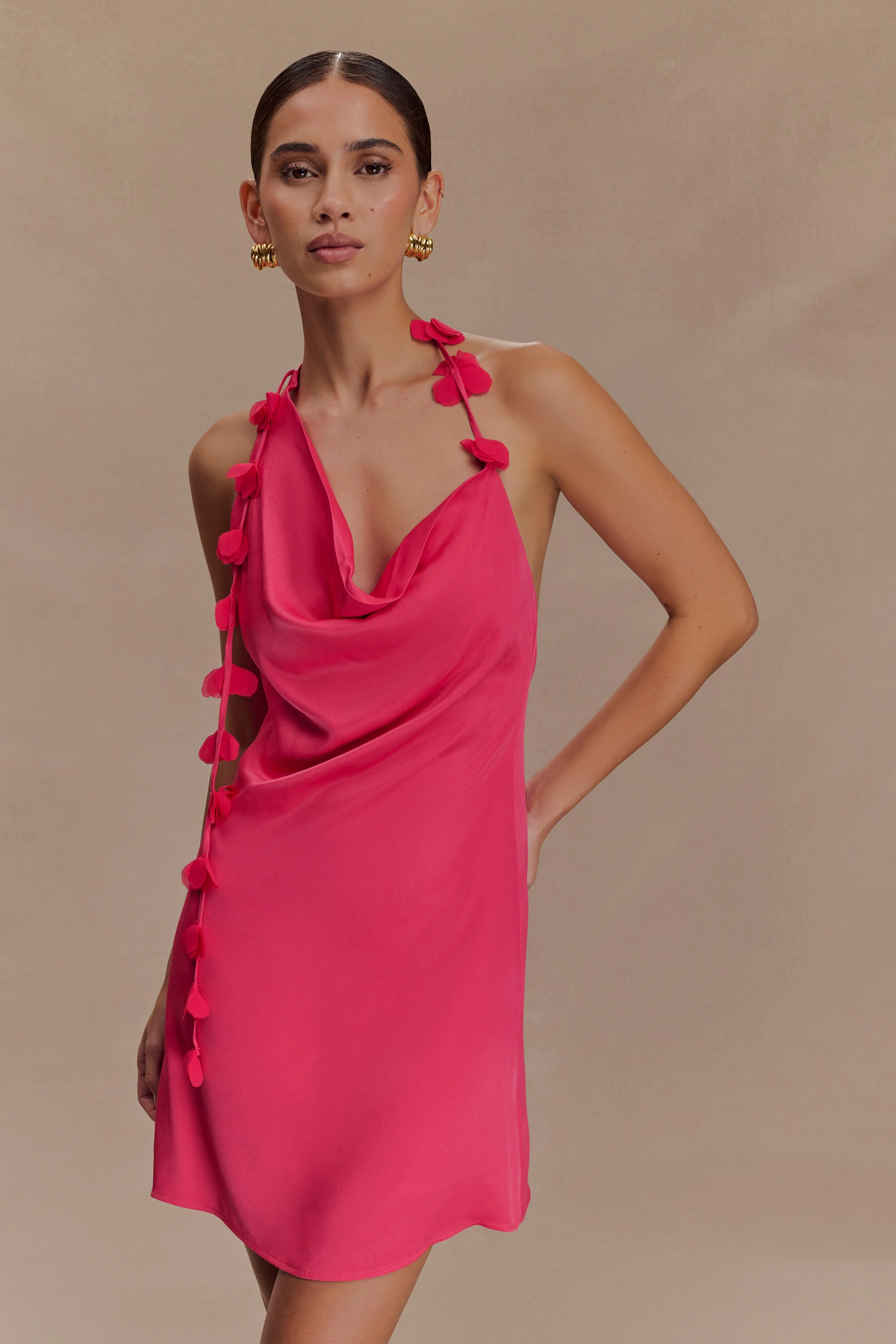 Gwenda Satin Floral Mini Dress - Dragonfruit - Image 6