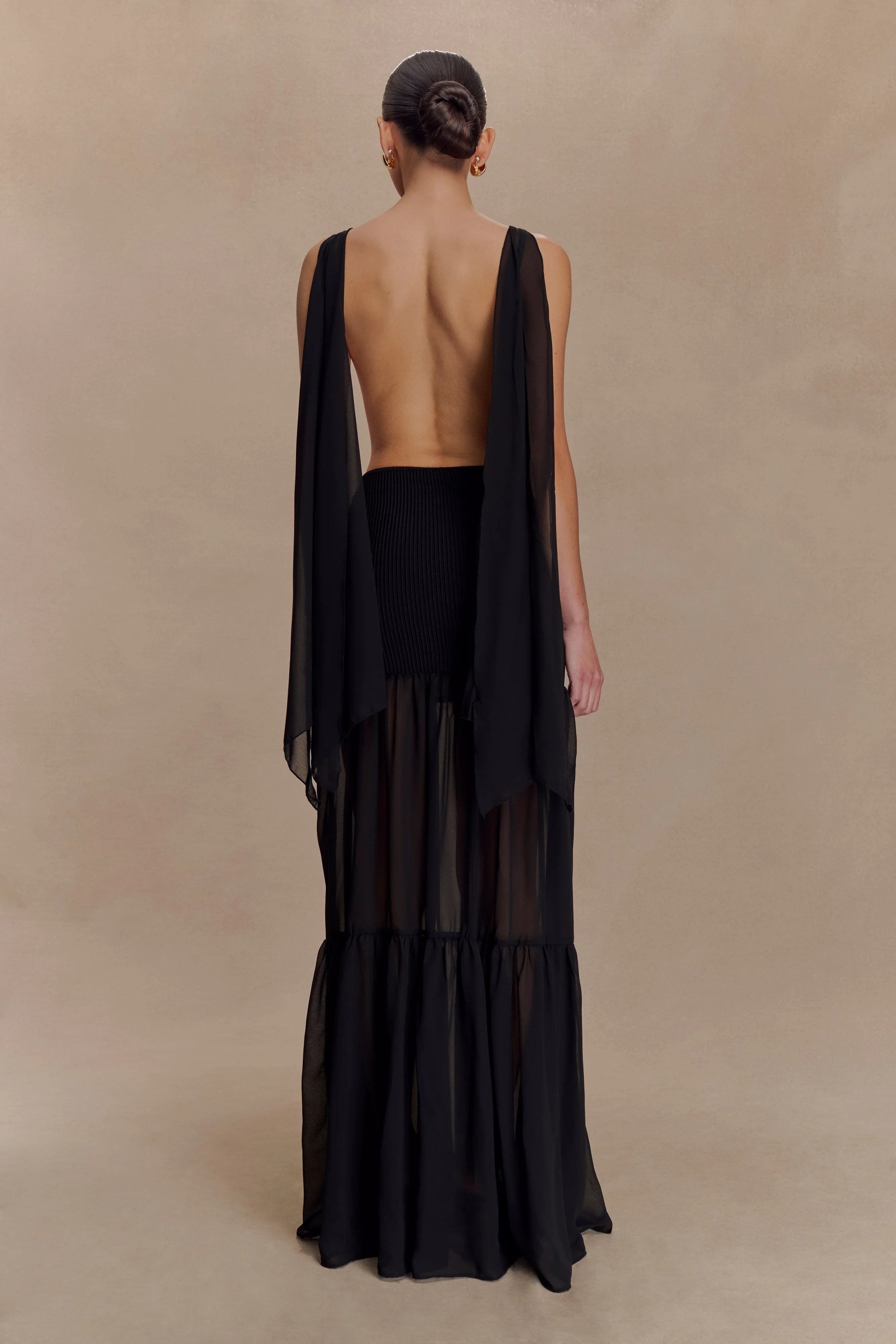 Haille Knit Chiffon Maxi Dress - Black - Image 2