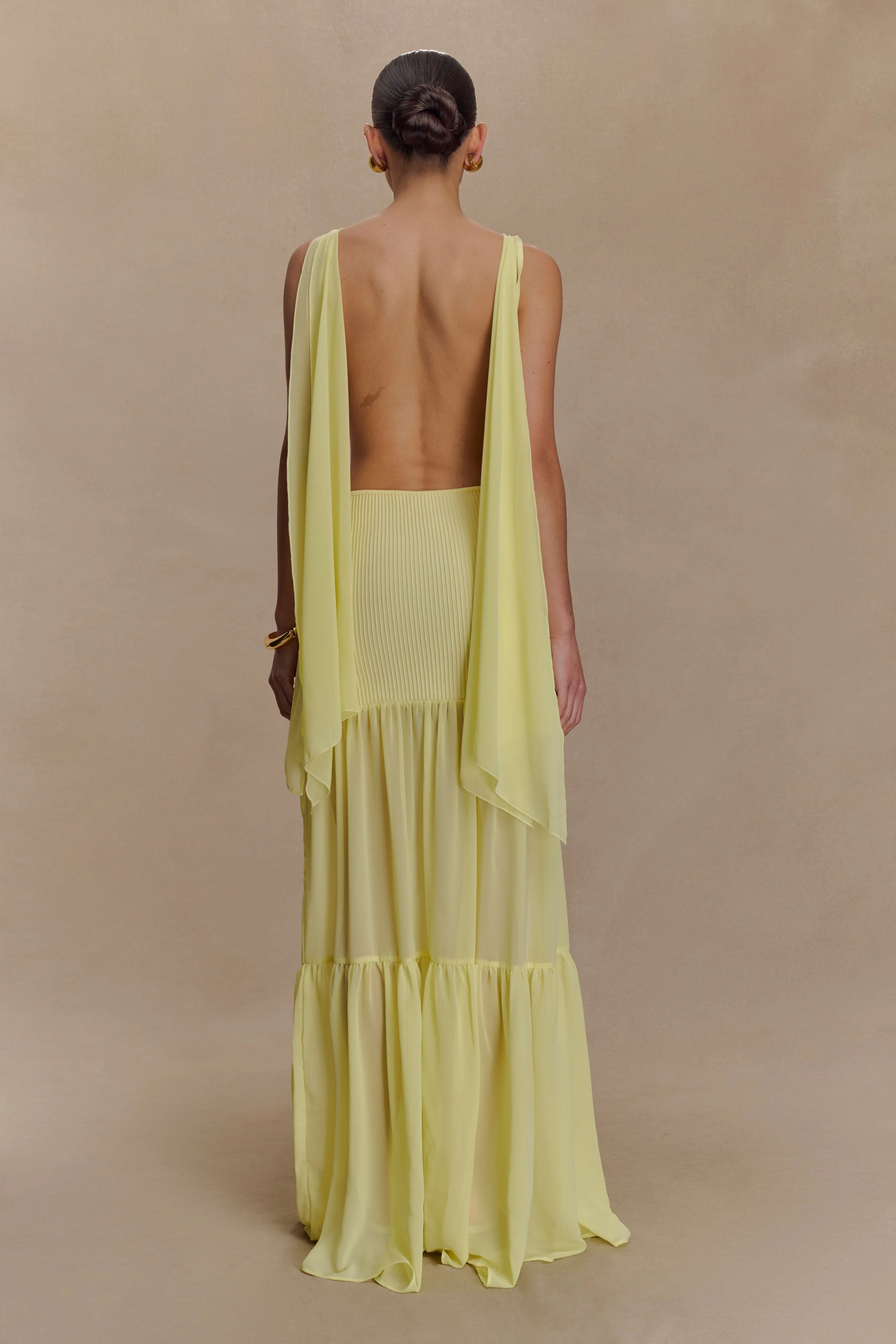 Haille Knit Chiffon Maxi Dress - Lemon - Image 3