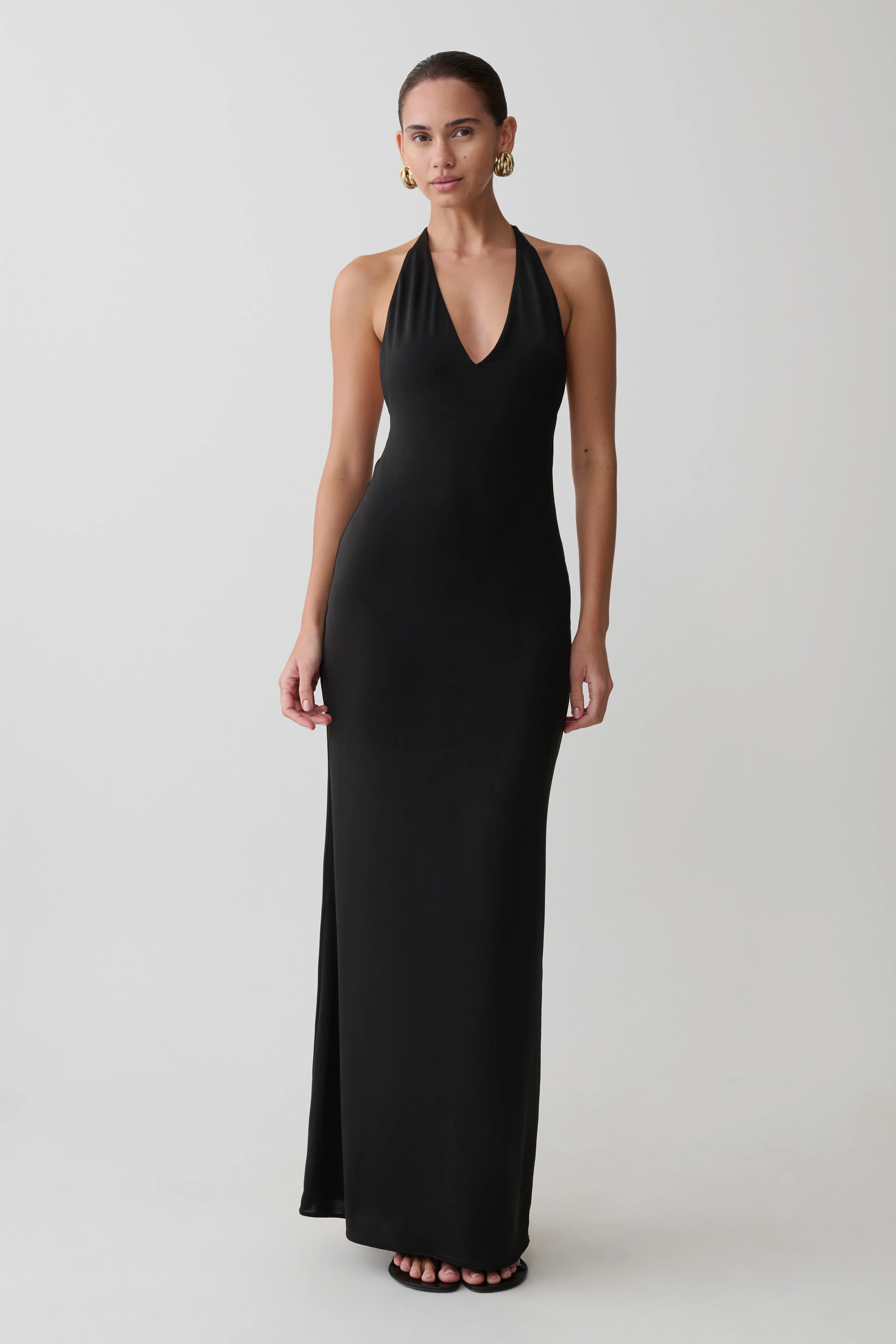 Hana Slinky Plunge Maxi Dress - Black - Image 4
