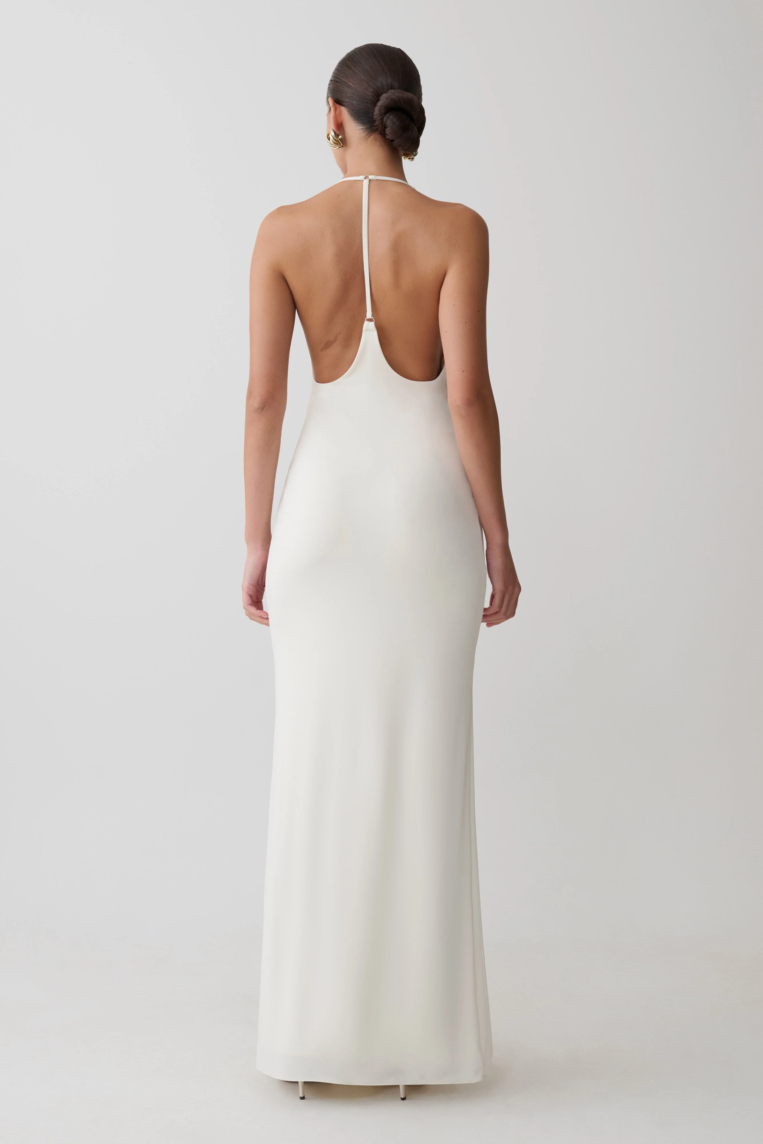 Hana Slinky Plunge Maxi Dress - Ivory - Image 2