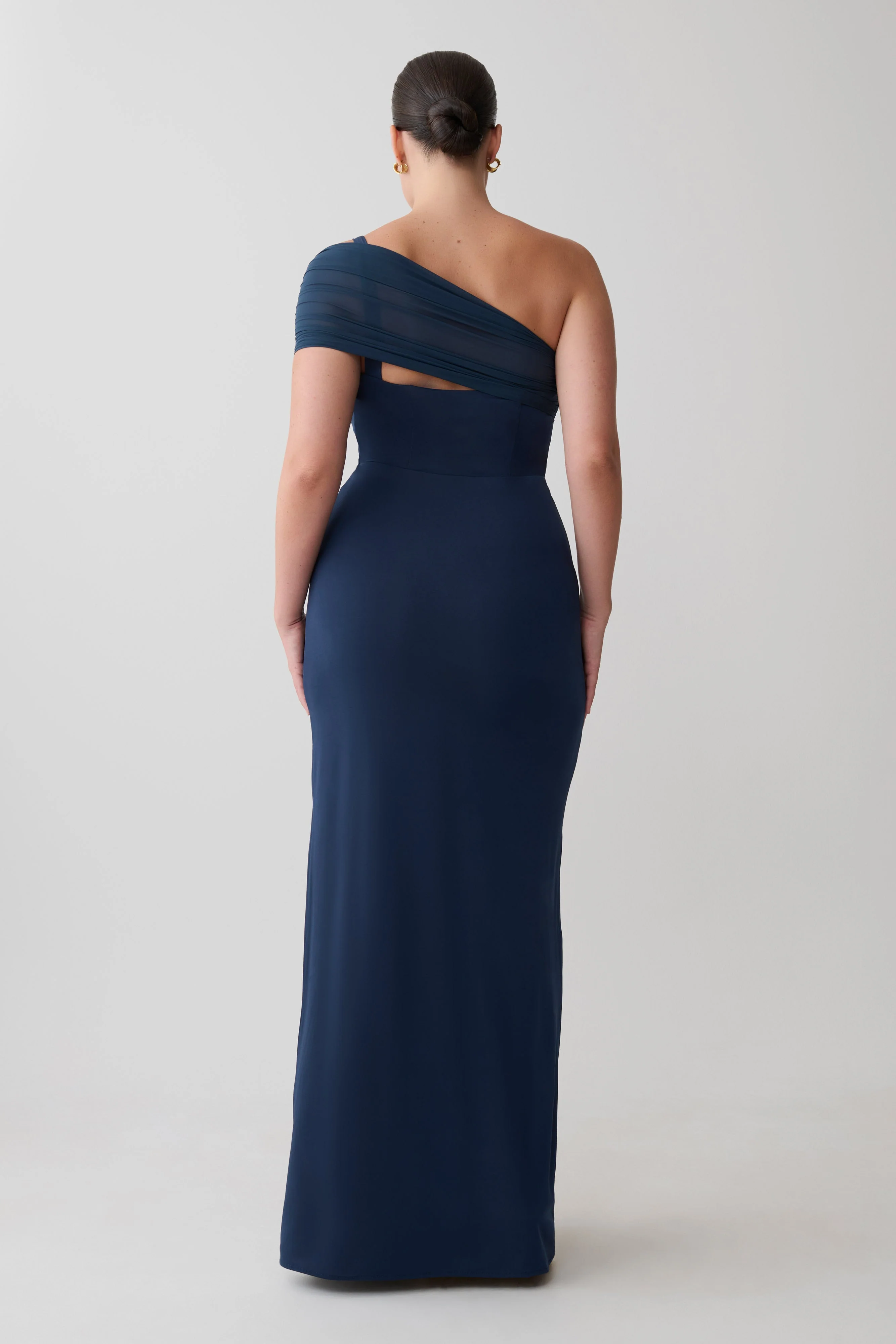 Hanh One Shoulder Mesh Maxi Dress - Ink Blue - Image 3